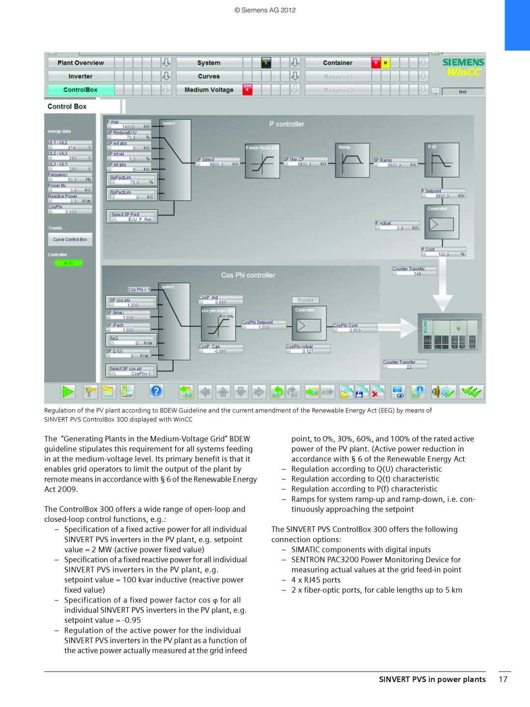 Siemens 600 brochure power of the PV plant. Active power reduction in, SINVERT PVS in power plants 