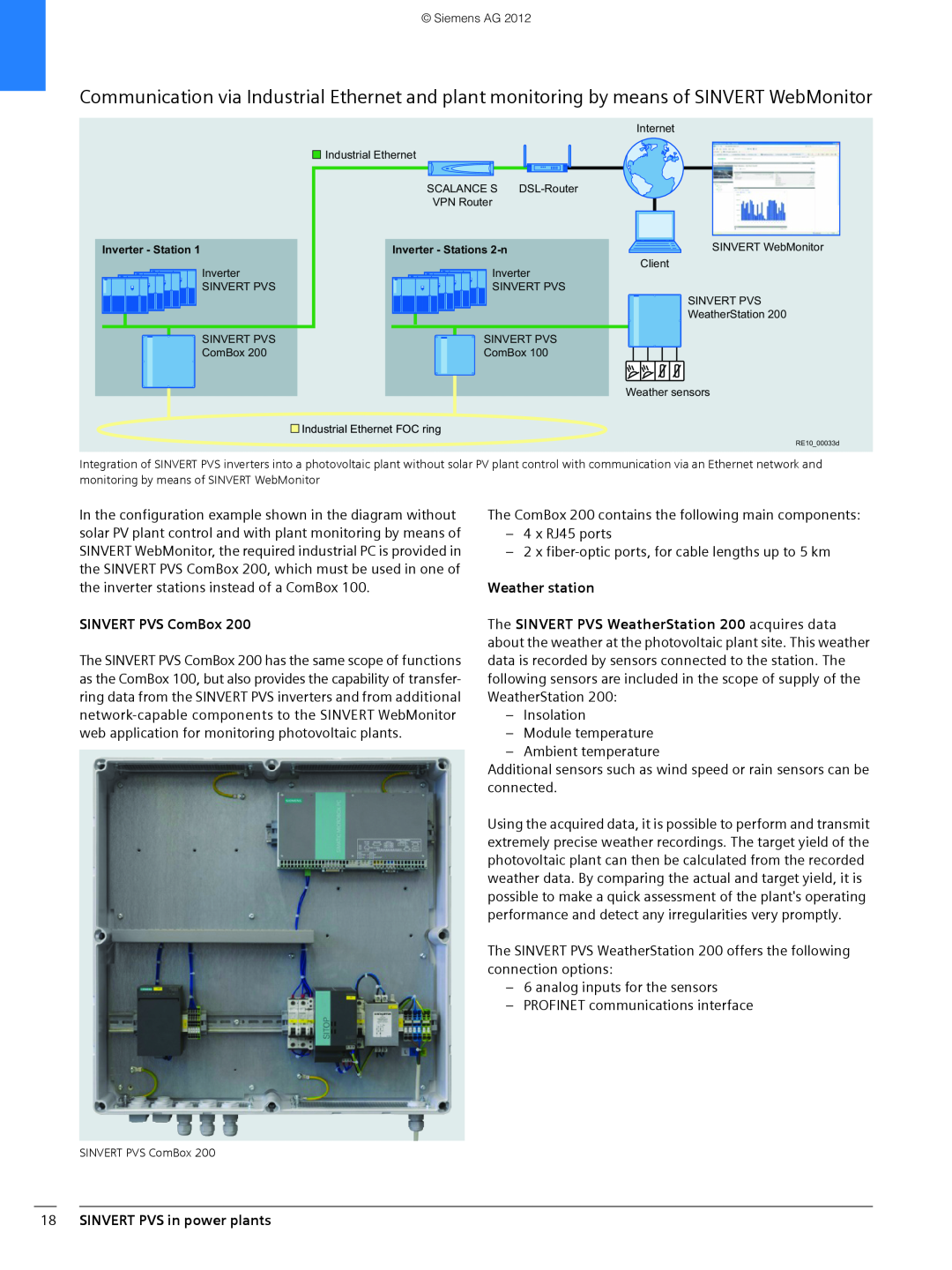 Siemens 600 brochure Weather station, 18SINVERT PVS in power plants, SINVERT PVS ComBox 
