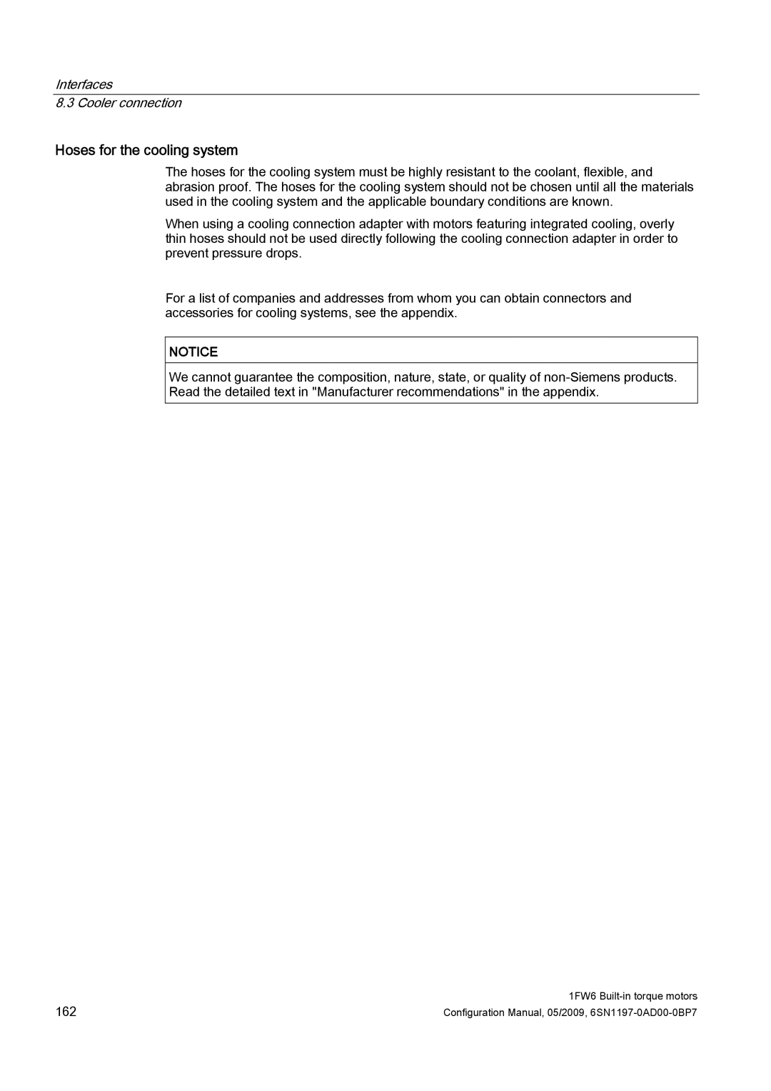 Siemens 611 configurationmanual Hoses for the cooling system 