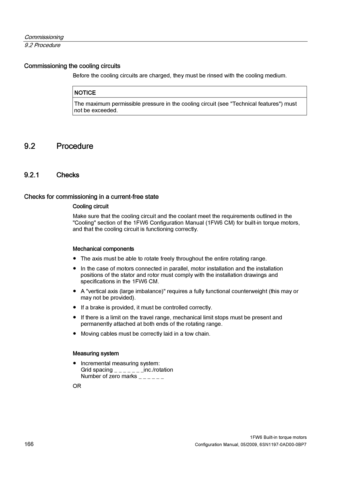 Siemens 611 configurationmanual Commissioning the cooling circuits, Checks for commissioning in a current-free state 