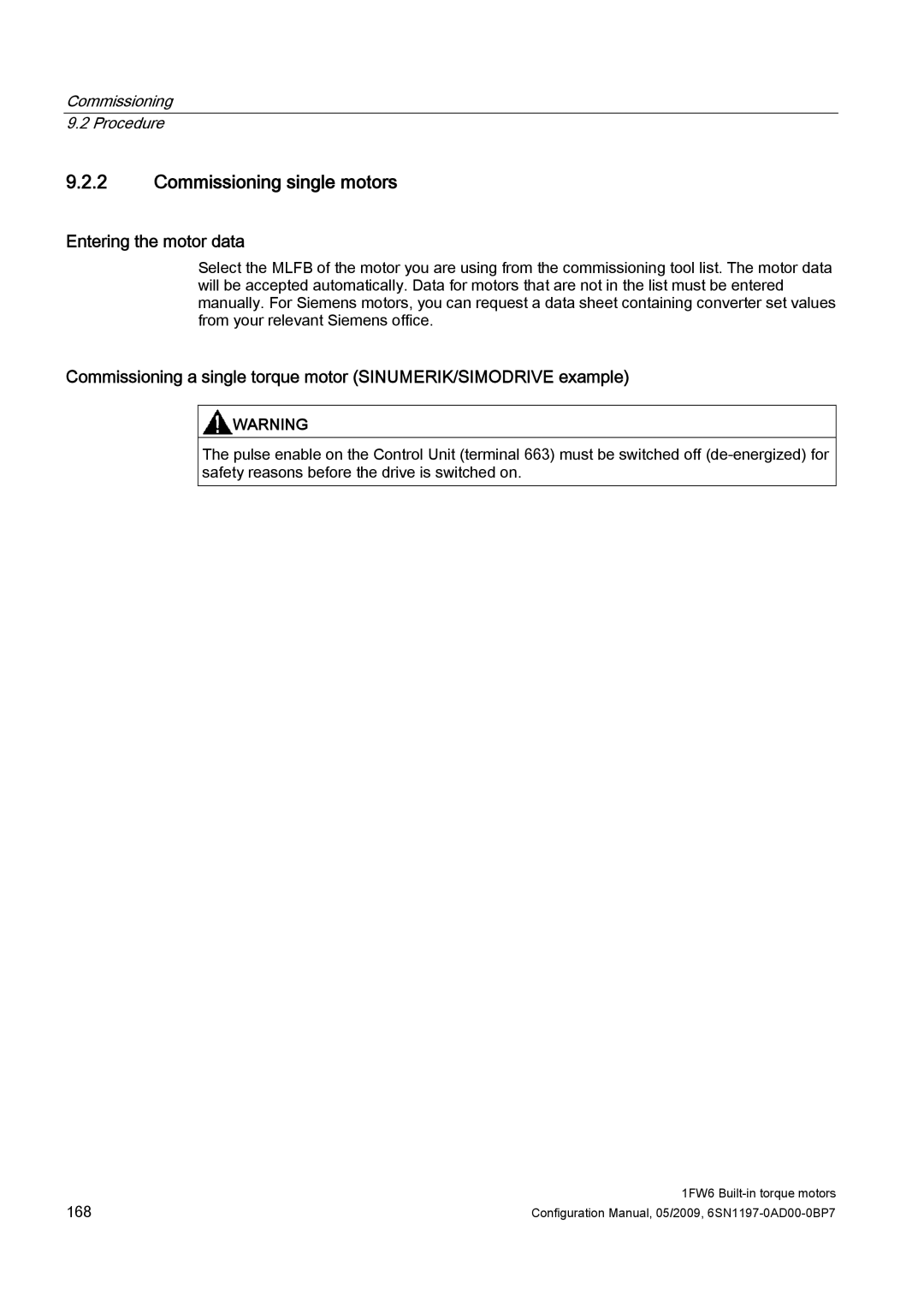 Siemens 611 configurationmanual Commissioning single motors, Entering the motor data 