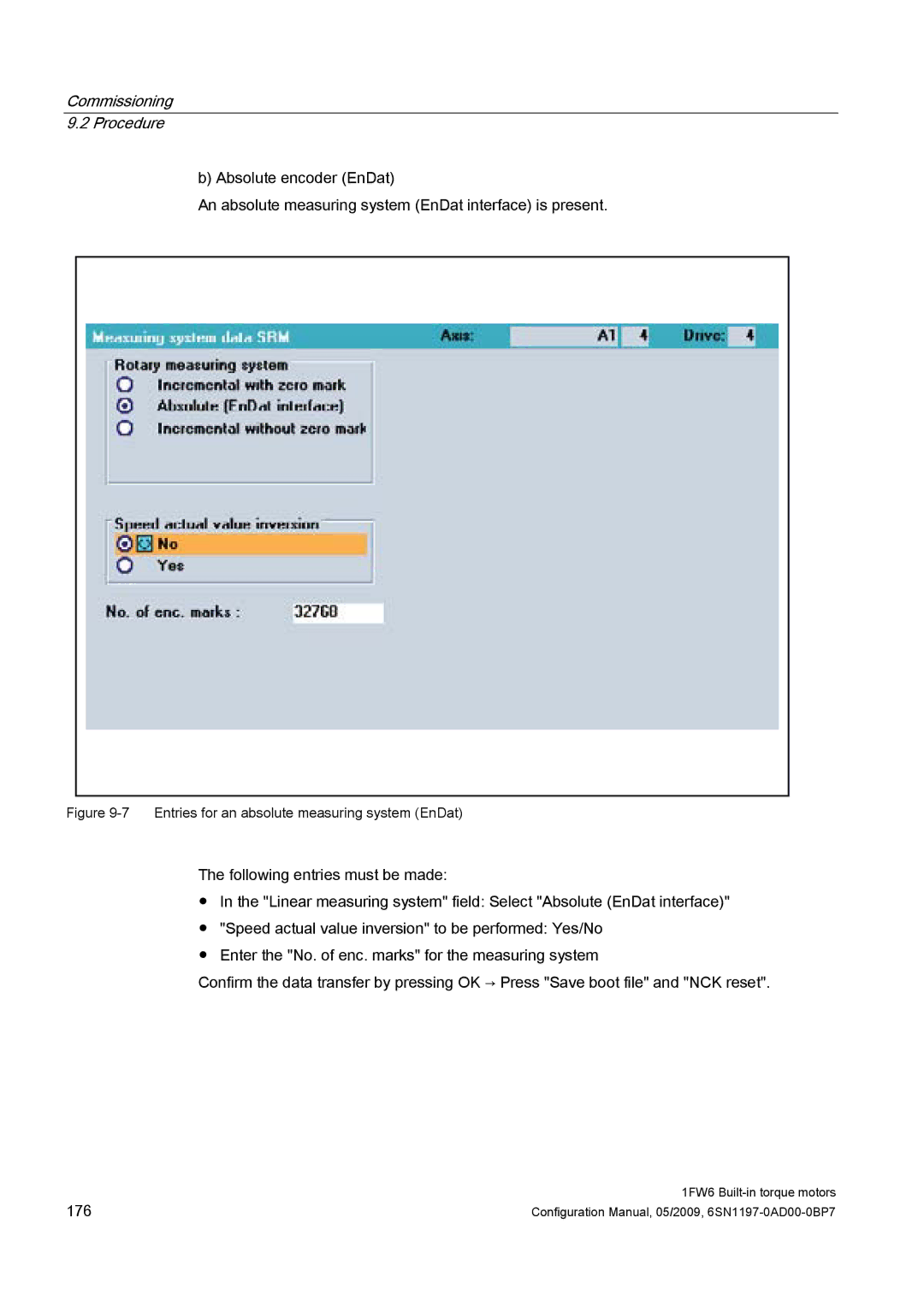 Siemens 611 configurationmanual Entries for an absolute measuring system EnDat 