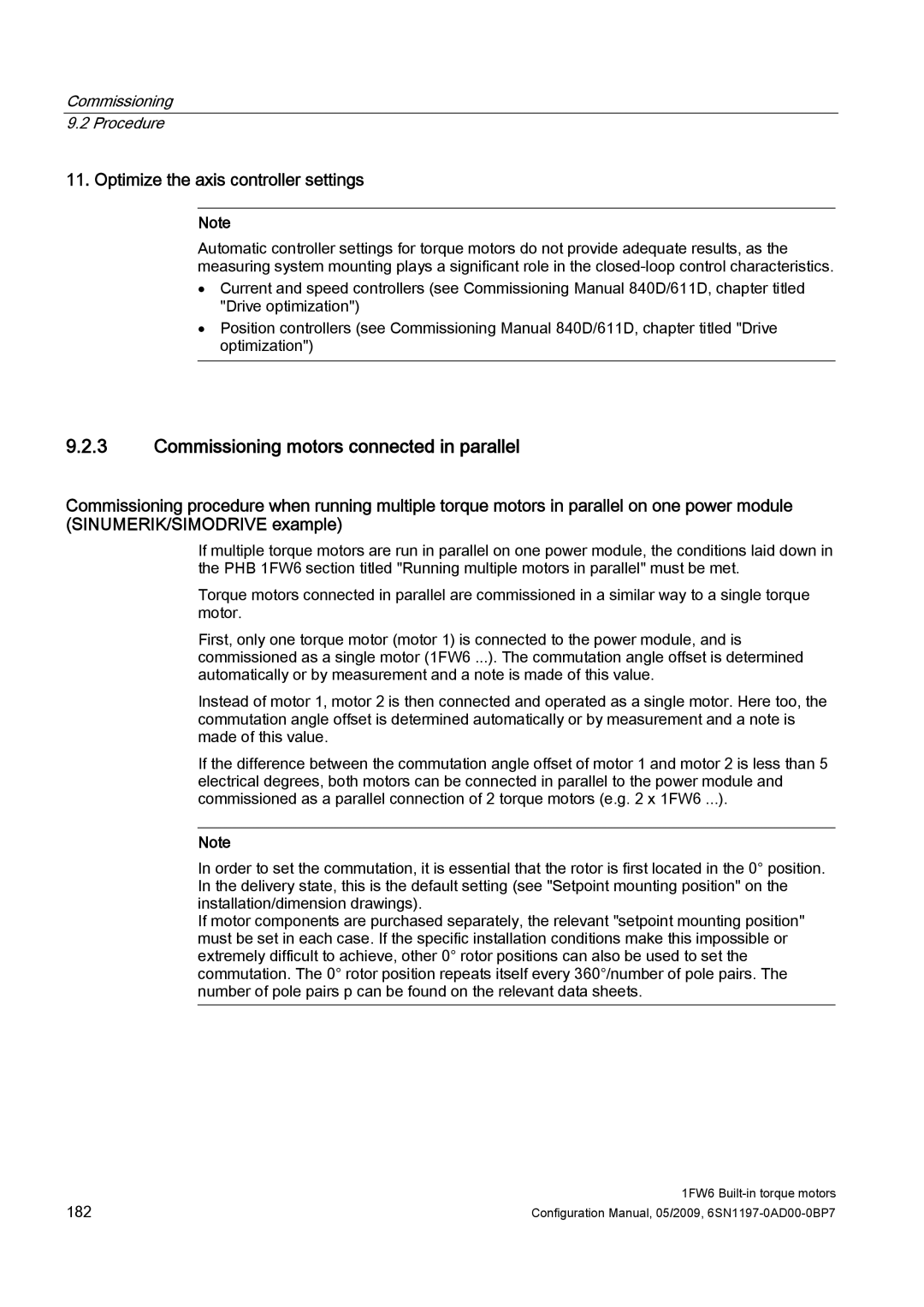 Siemens 611 configurationmanual Commissioning motors connected in parallel, Optimize the axis controller settings 