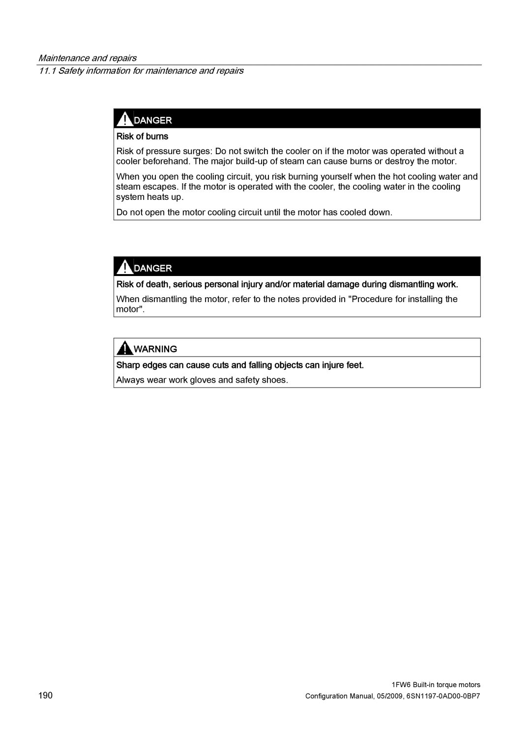 Siemens 611 configurationmanual Risk of burns 