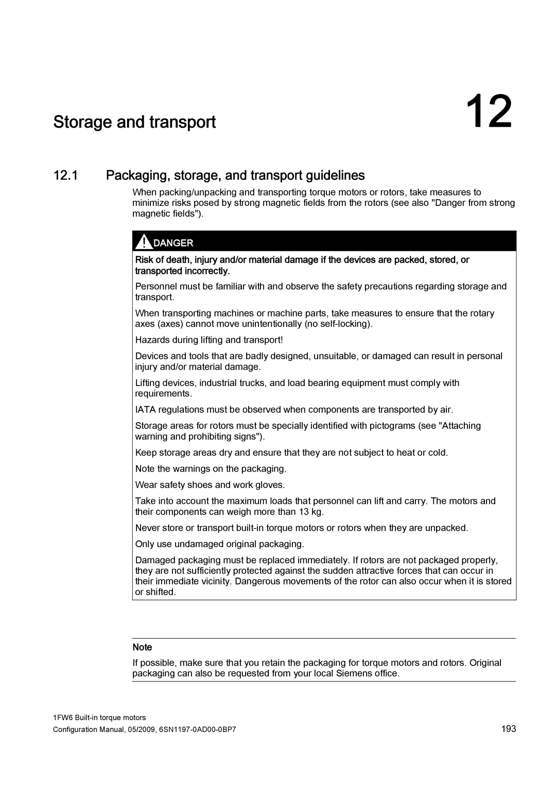 Siemens 611 configurationmanual Storage and transport, Packaging, storage, and transport guidelines 