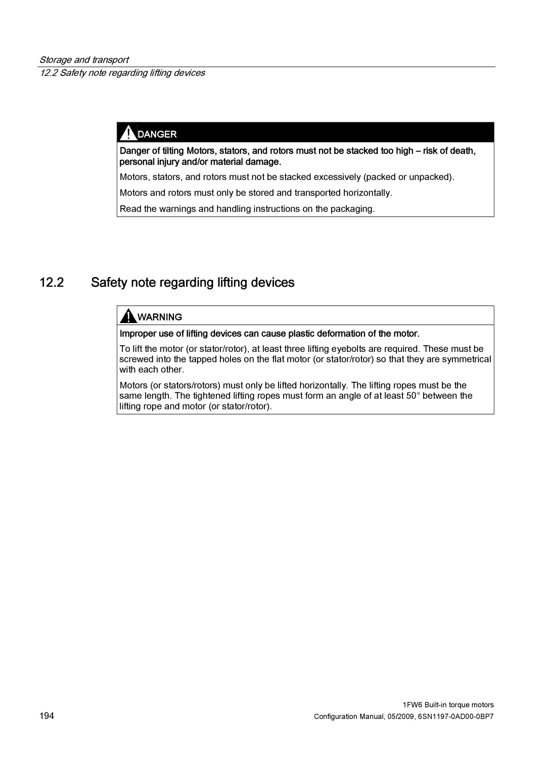 Siemens 611 configurationmanual Storage and transport Safety note regarding lifting devices 