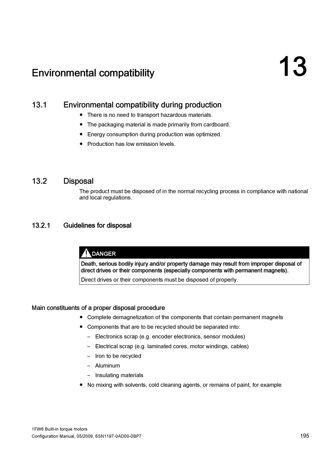 Siemens 611 configurationmanual Environmental compatibility during production, Disposal, Guidelines for disposal 