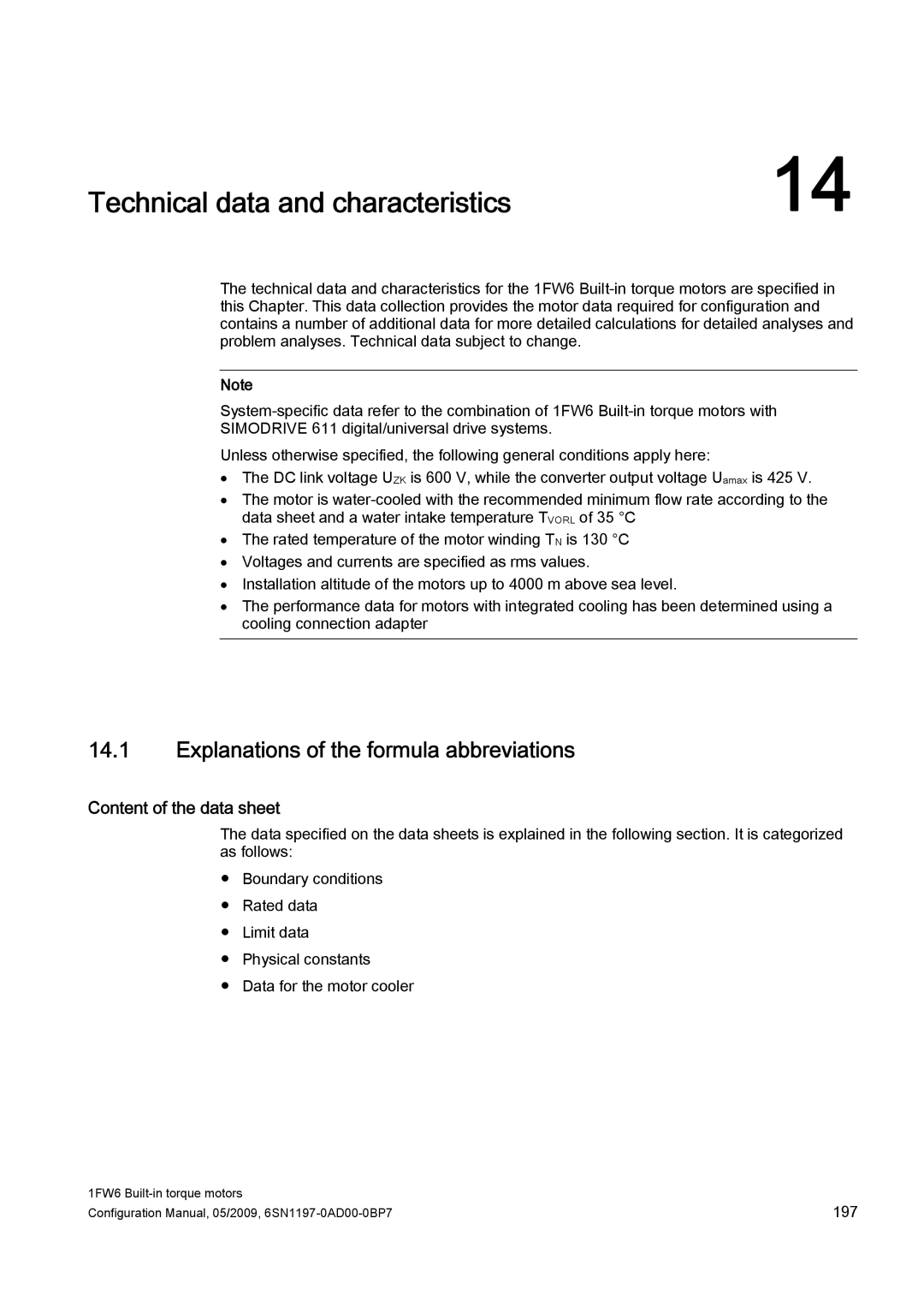 Siemens 611 Technical data and characteristics, Explanations of the formula abbreviations, Content of the data sheet 