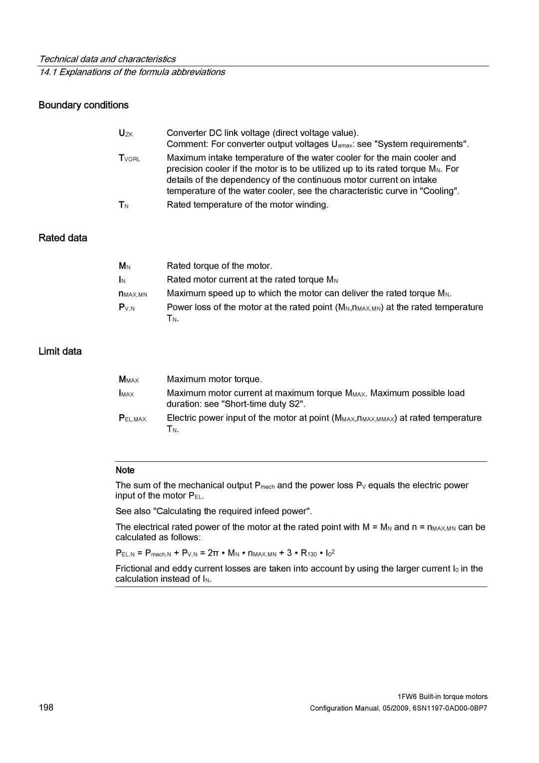 Siemens 611 configurationmanual Boundary conditions, Rated data, Limit data 