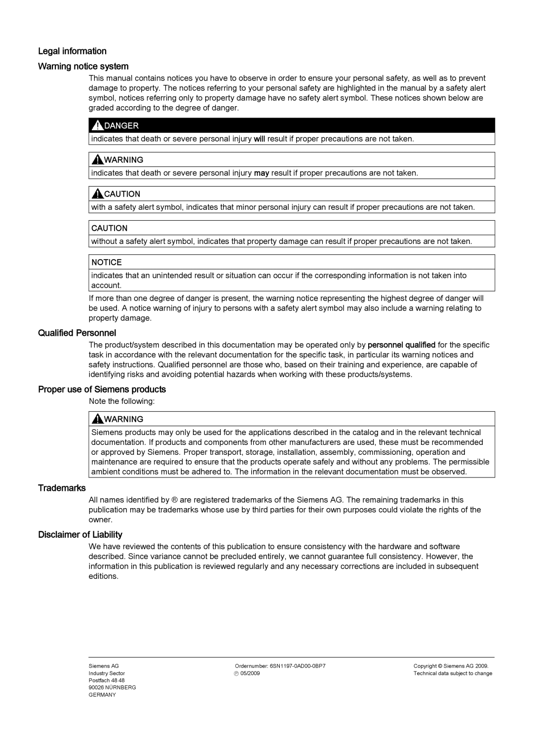 Siemens 611 Legal information, Qualified Personnel, Proper use of Siemens products, Trademarks, Disclaimer of Liability 