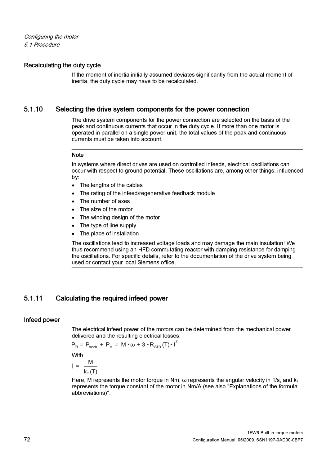 Siemens 611 configurationmanual Calculating the required infeed power, Recalculating the duty cycle, Infeed power 