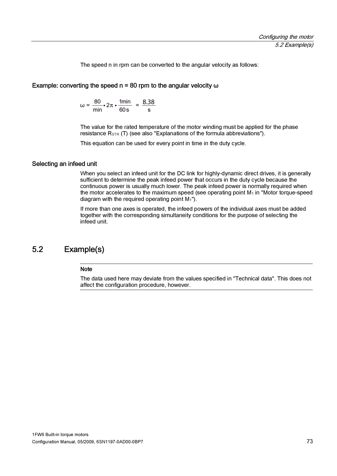 Siemens 611 configurationmanual Selecting an infeed unit, Configuring the motor 5.2 Examples 