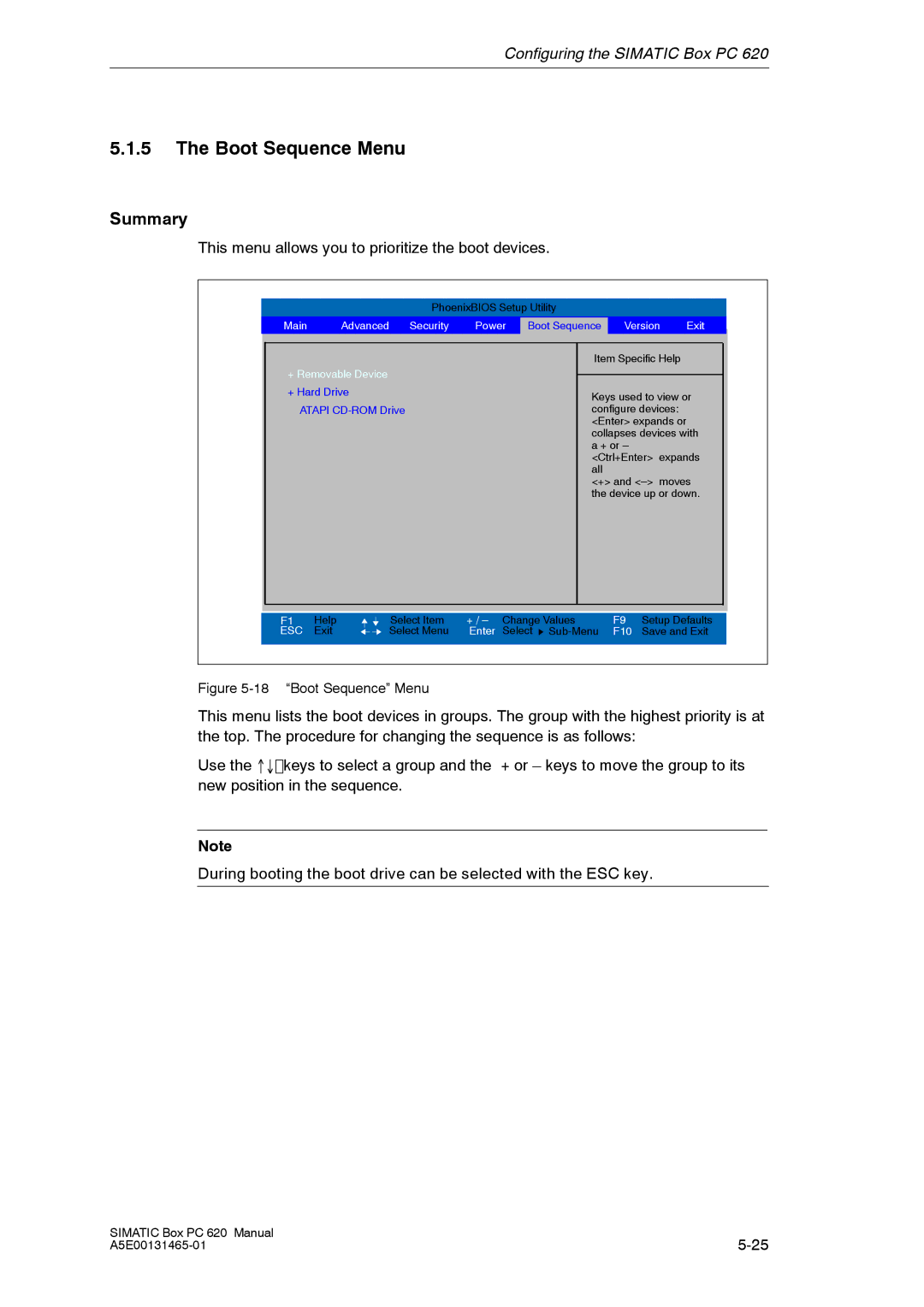 Siemens 620 appendix Boot Sequence Menu, This menu allows you to prioritize the boot devices 