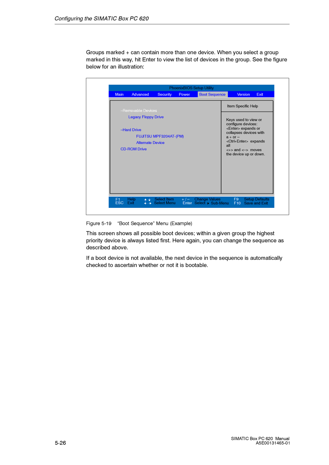 Siemens 620 appendix Boot Sequence Menu Example 