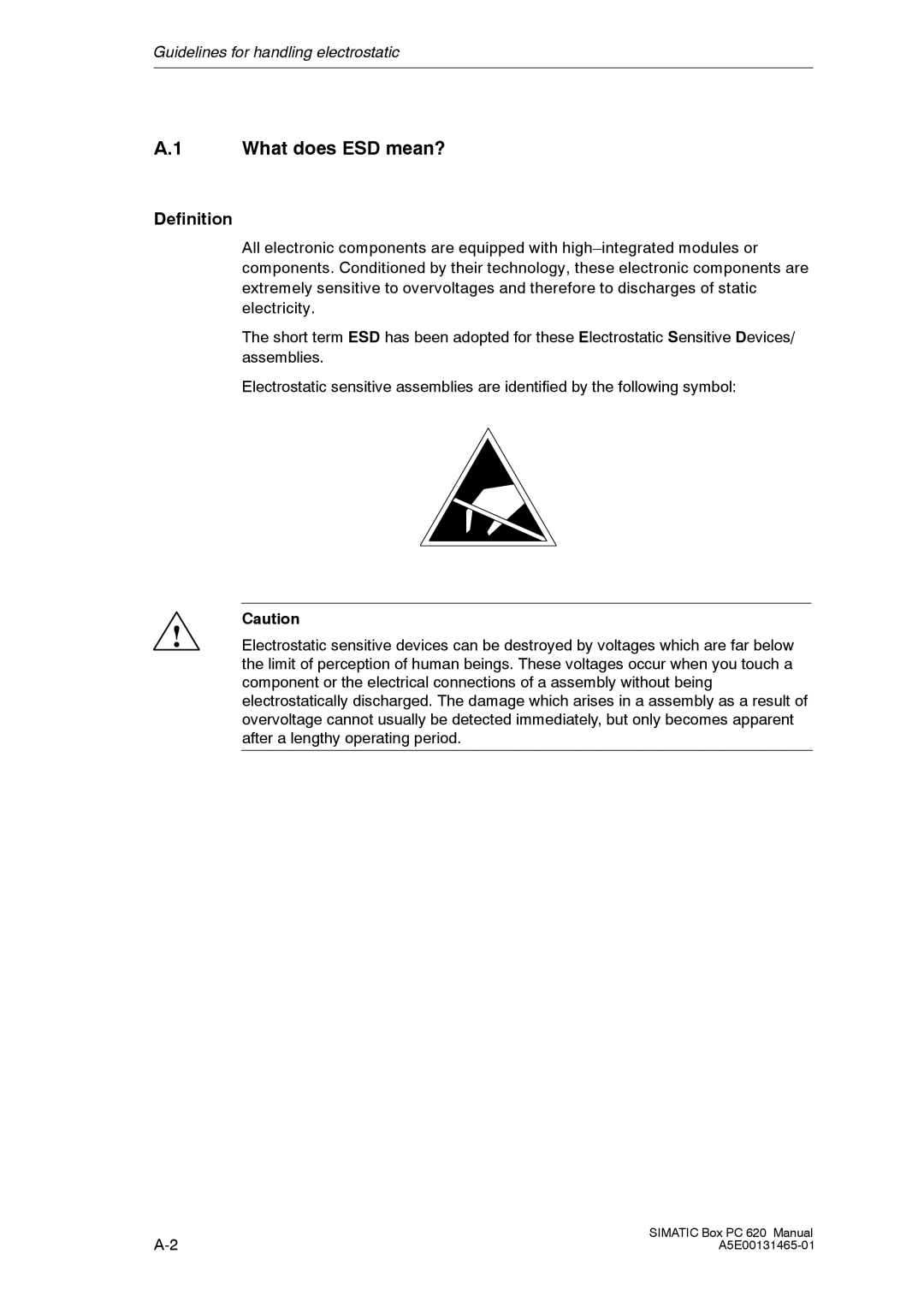 Siemens 620 appendix What does ESD mean?, Definition 