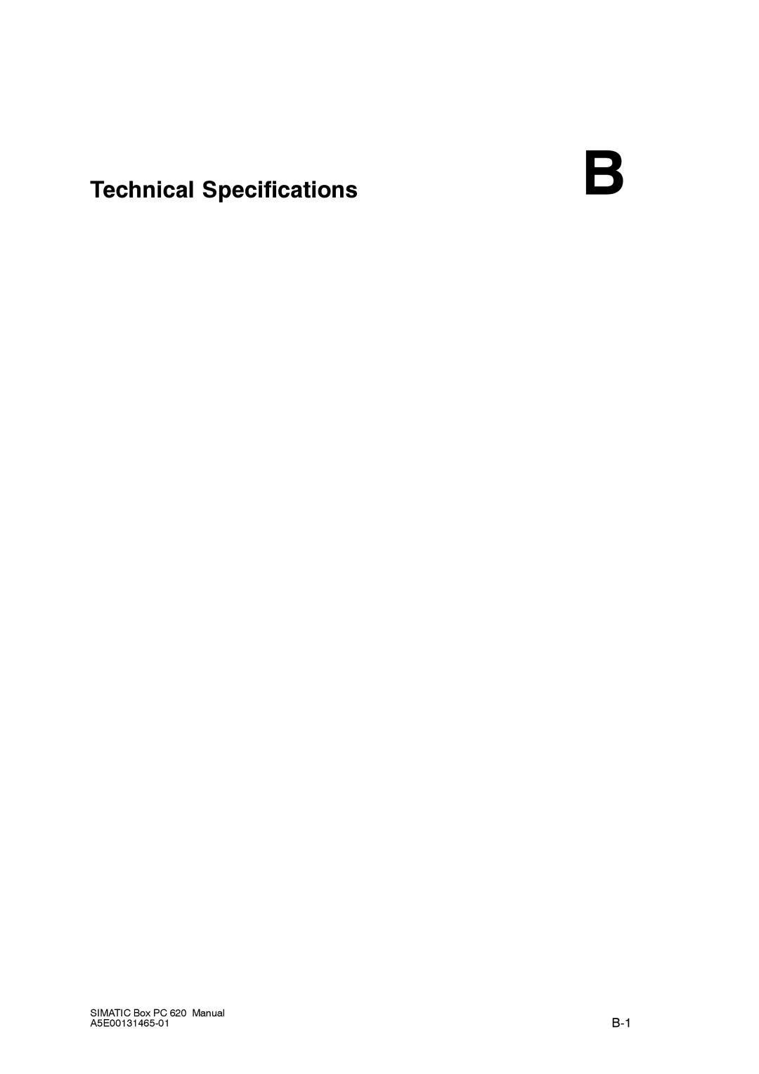 Siemens 620 appendix Technical Specifications 