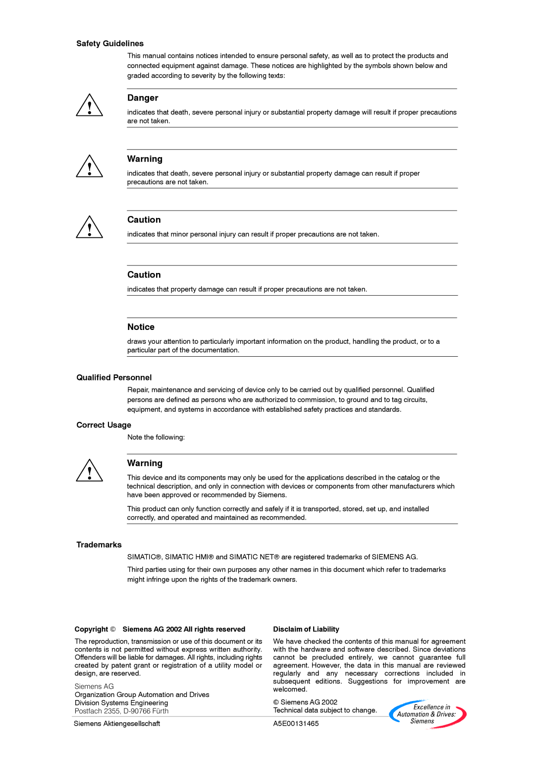 Siemens 620 appendix Safety Guidelines, Qualified Personnel, Correct Usage, Trademarks 