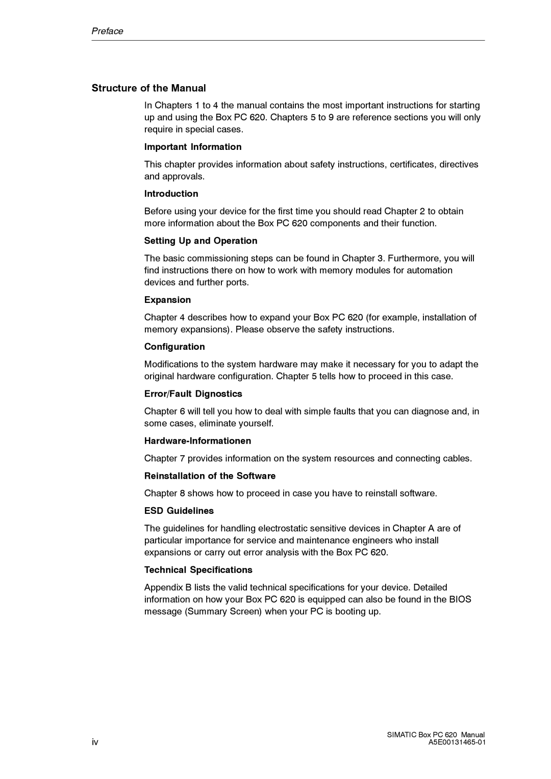 Siemens 620 appendix Structure of the Manual 