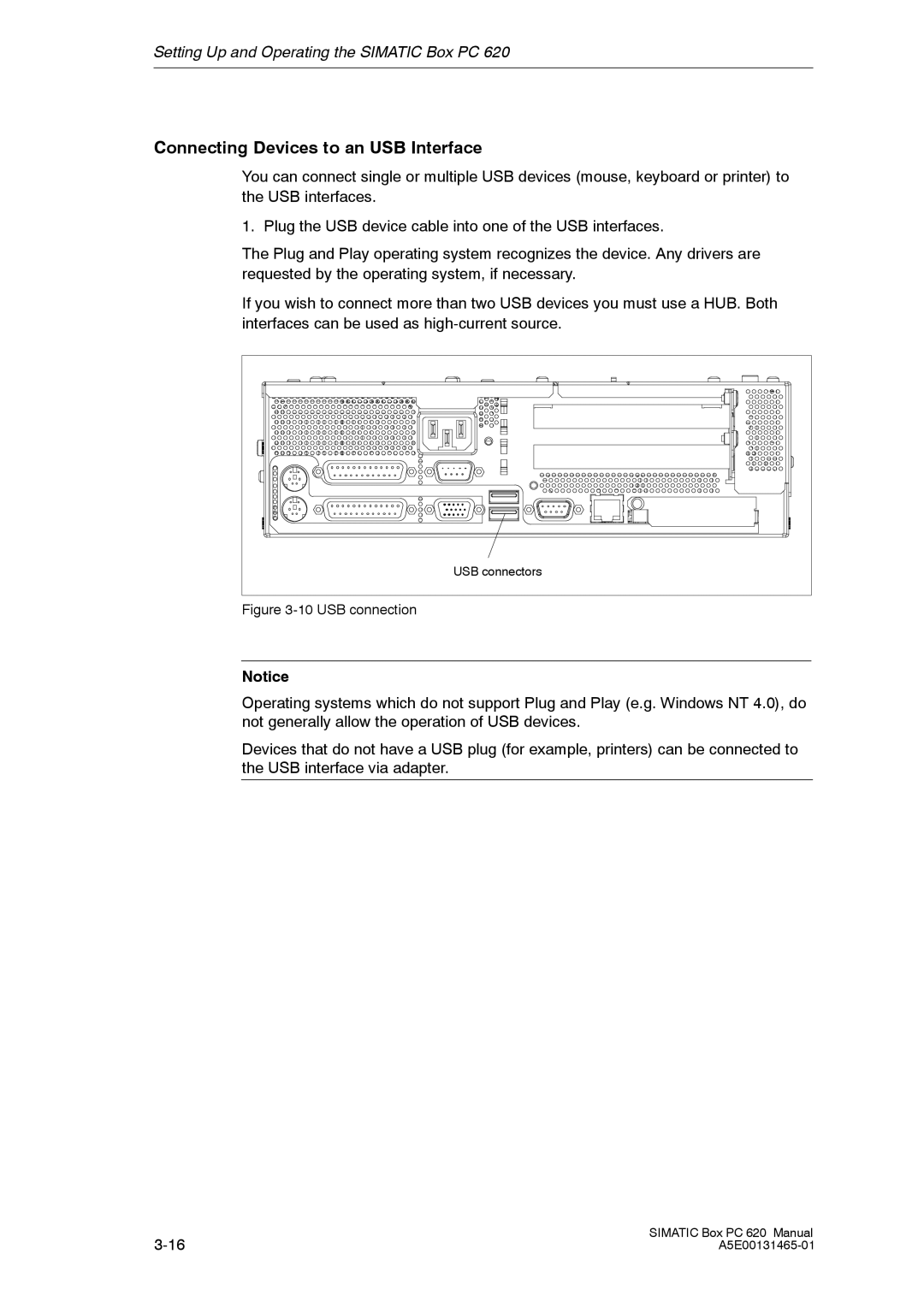 Siemens 620 appendix Connecting Devices to an USB Interface, USB connection 