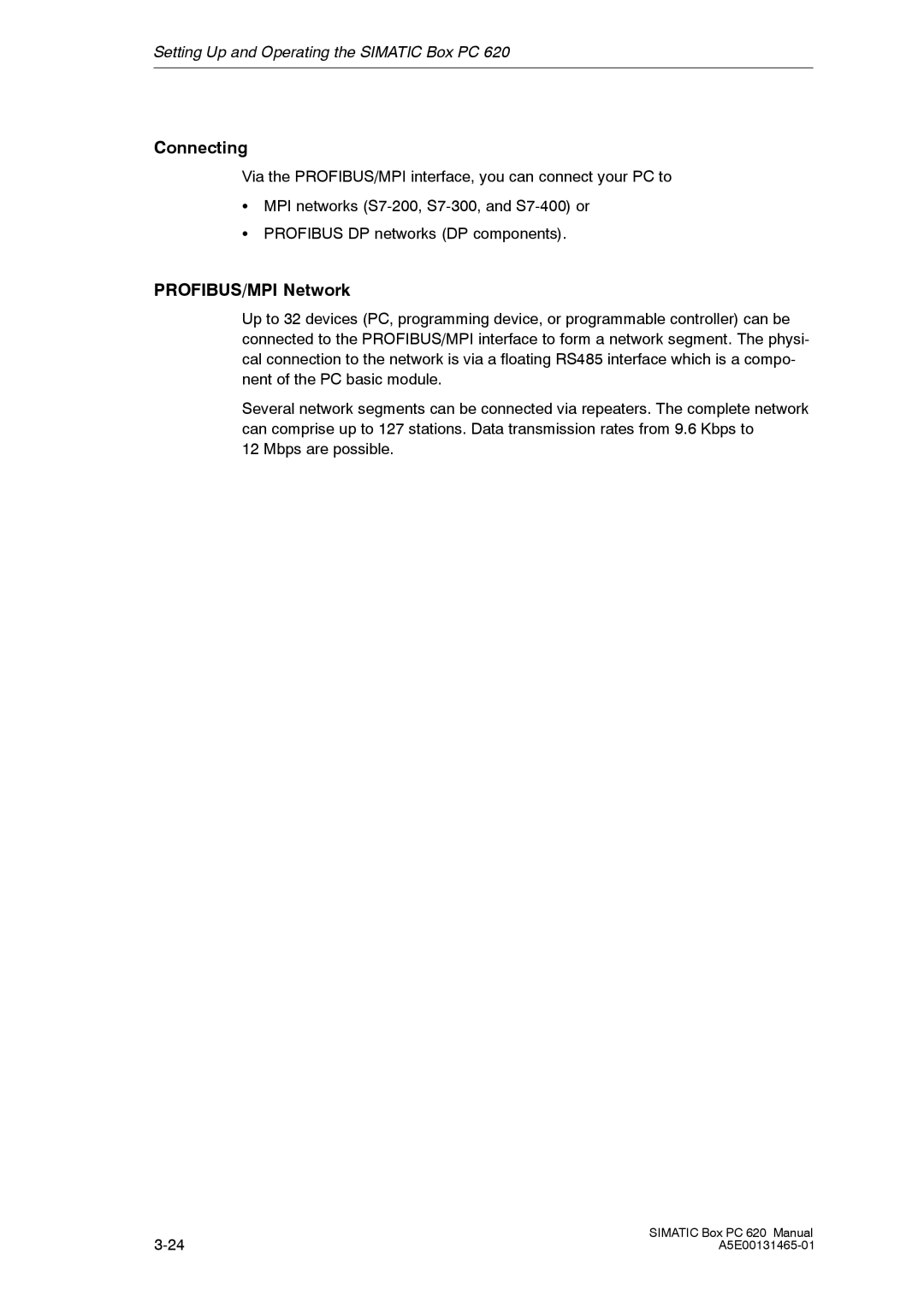 Siemens 620 appendix Connecting, PROFIBUS/MPI Network 