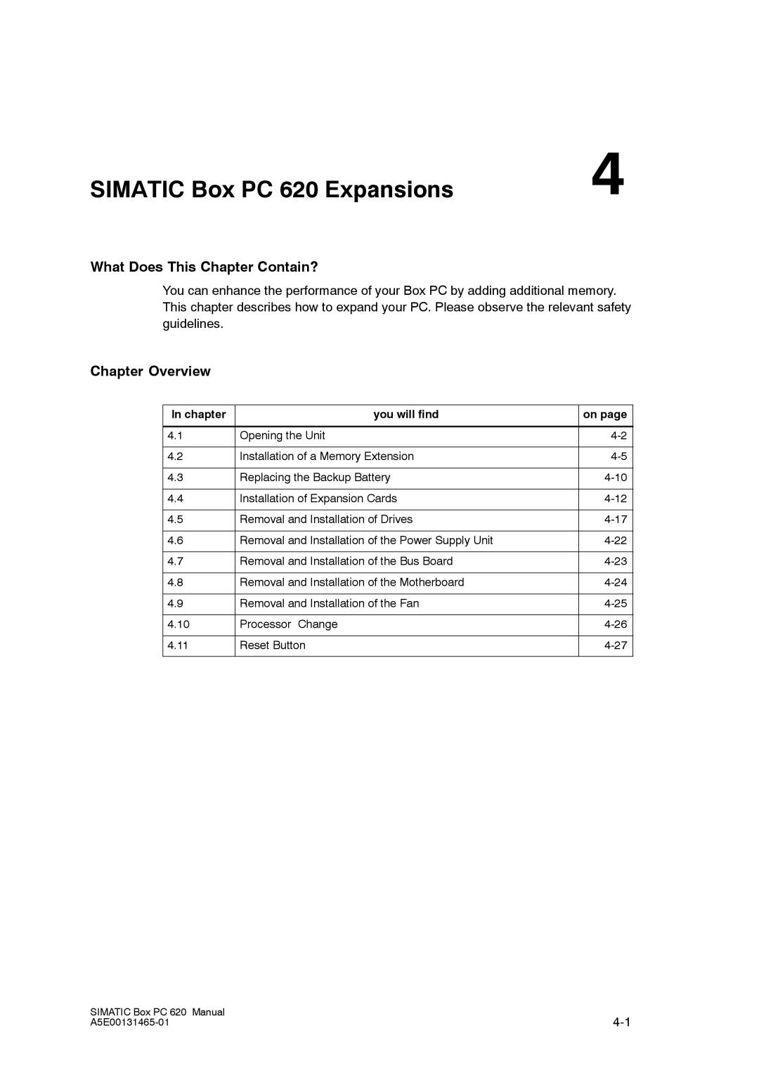 Siemens appendix Simatic Box PC 620 Expansions, What Does This Chapter Contain? 