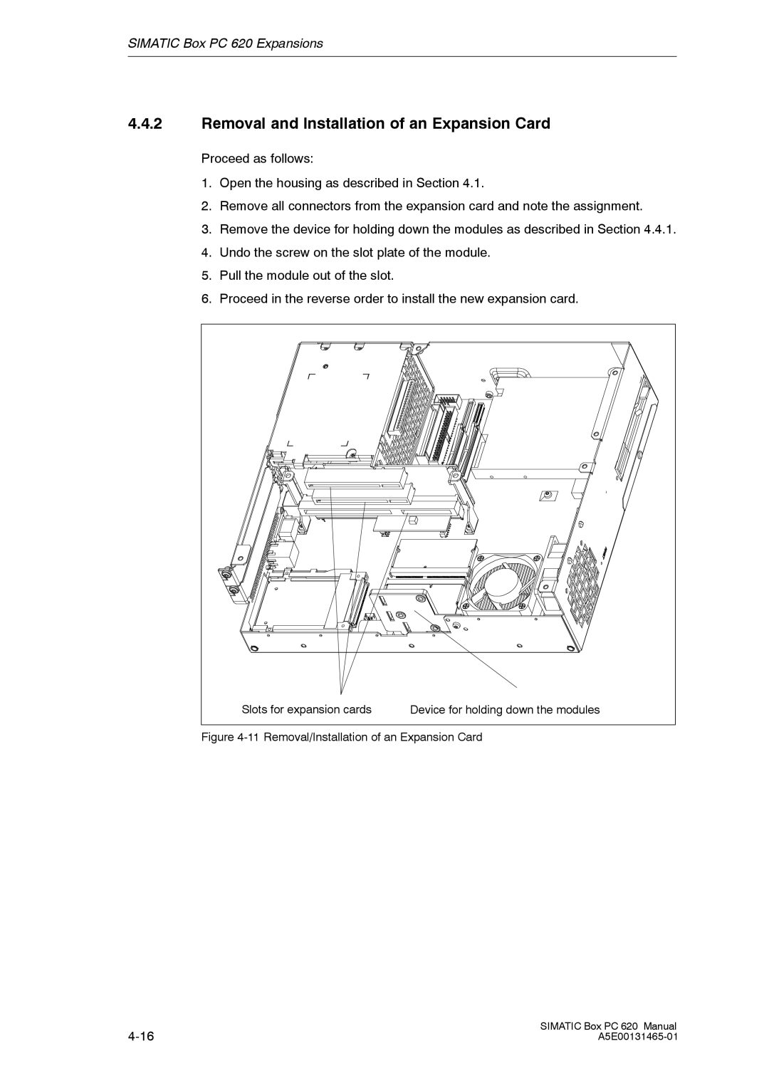 Siemens 620 appendix Removal and Installation of an Expansion Card, Removal/Installation of an Expansion Card 