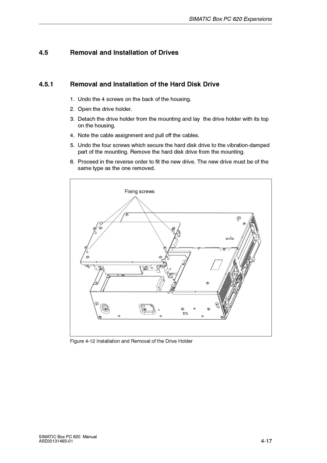 Siemens 620 appendix Installation and Removal of the Drive Holder 