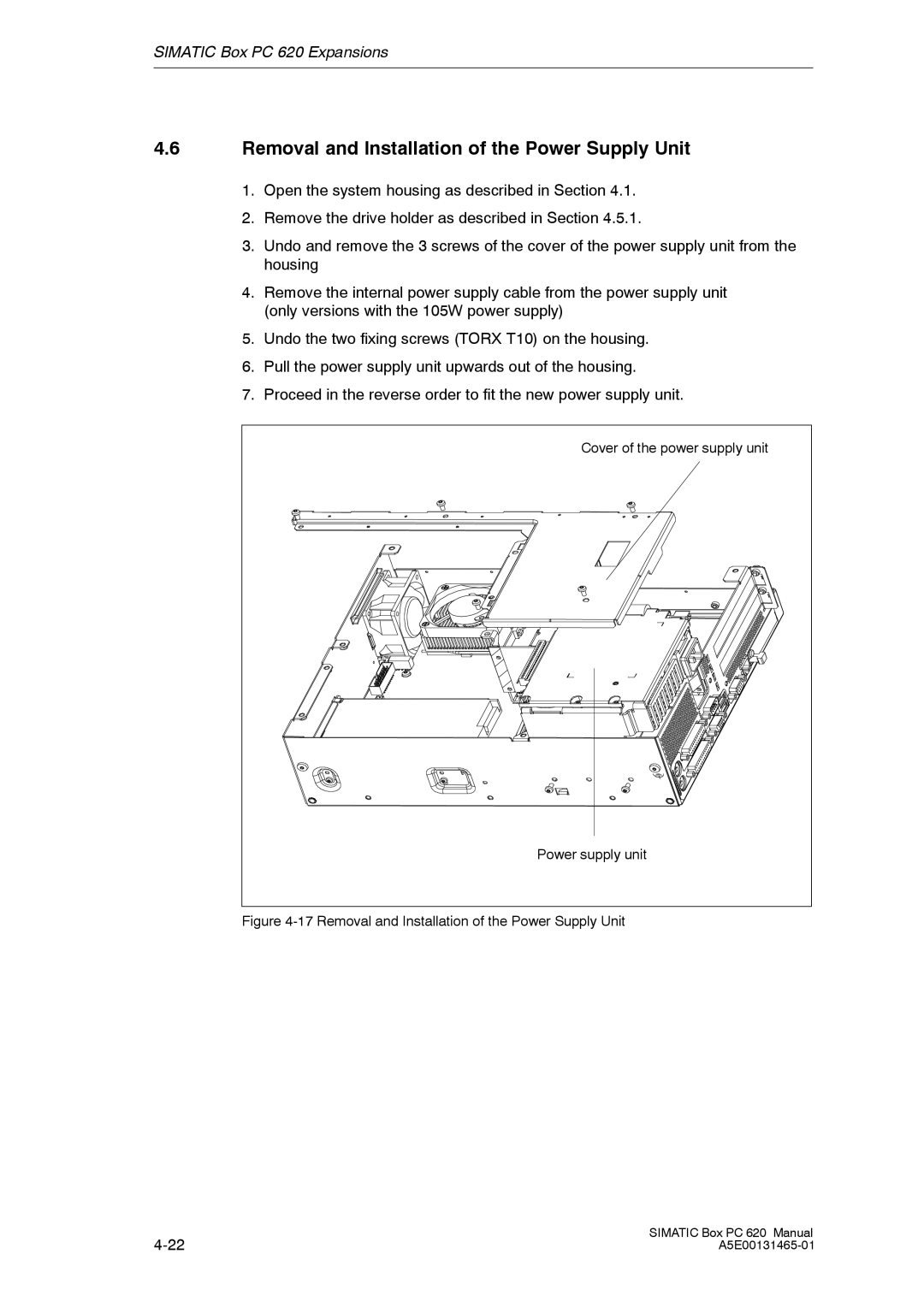 Siemens 620 appendix Removal and Installation of the Power Supply Unit 