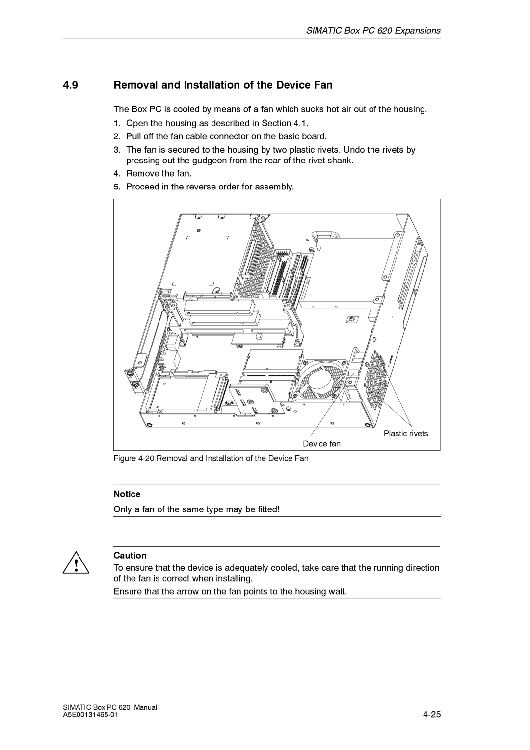 Siemens 620 appendix Removal and Installation of the Device Fan 