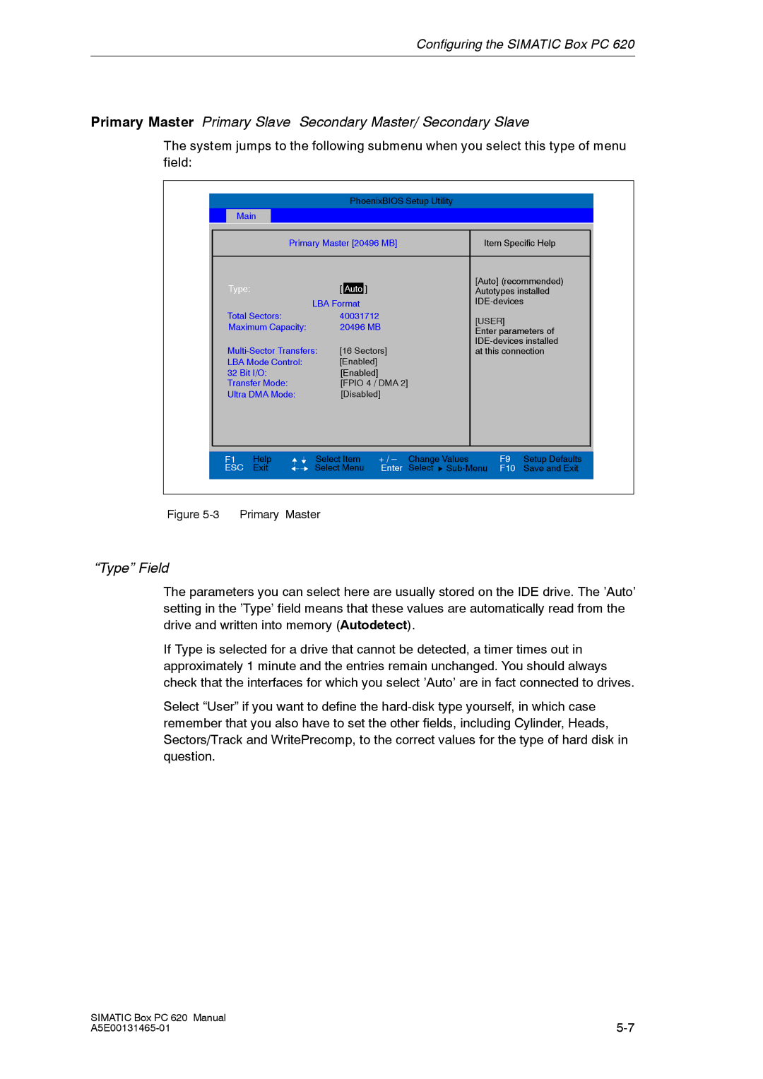 Siemens 620 appendix Type Field 