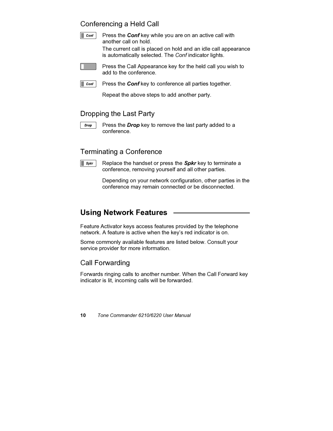 Siemens 6220, 6210 Using Network Features, Conferencing a Held Call, Dropping the Last Party, Terminating a Conference 