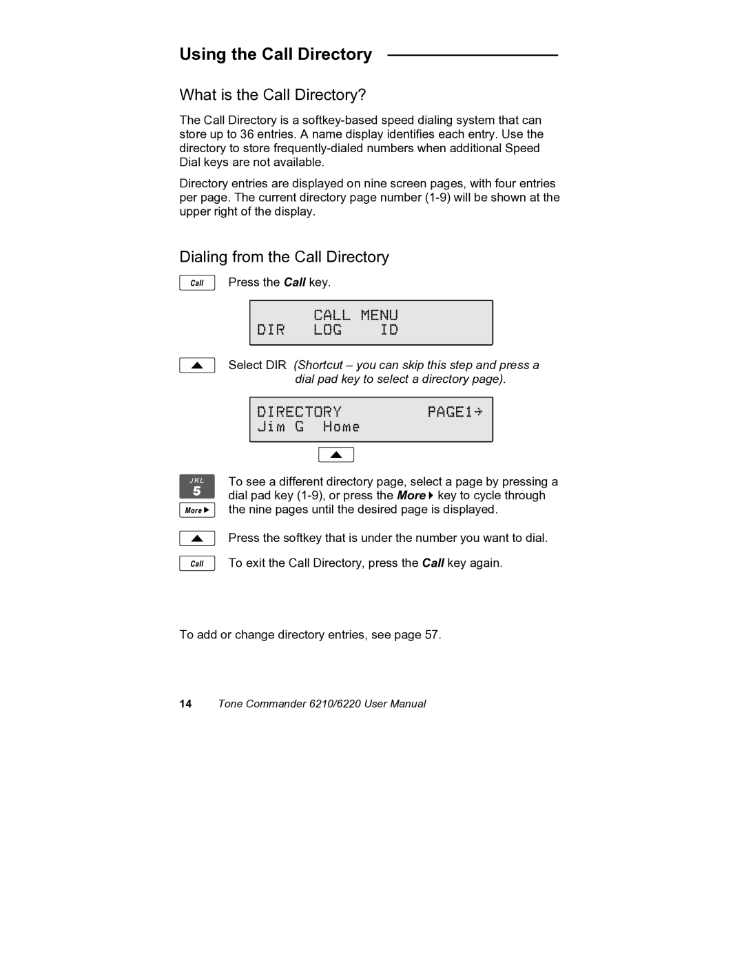 Siemens 6220, 6210 Using the Call Directory, What is the Call Directory?, Dialing from the Call Directory, Directory PAGE1 