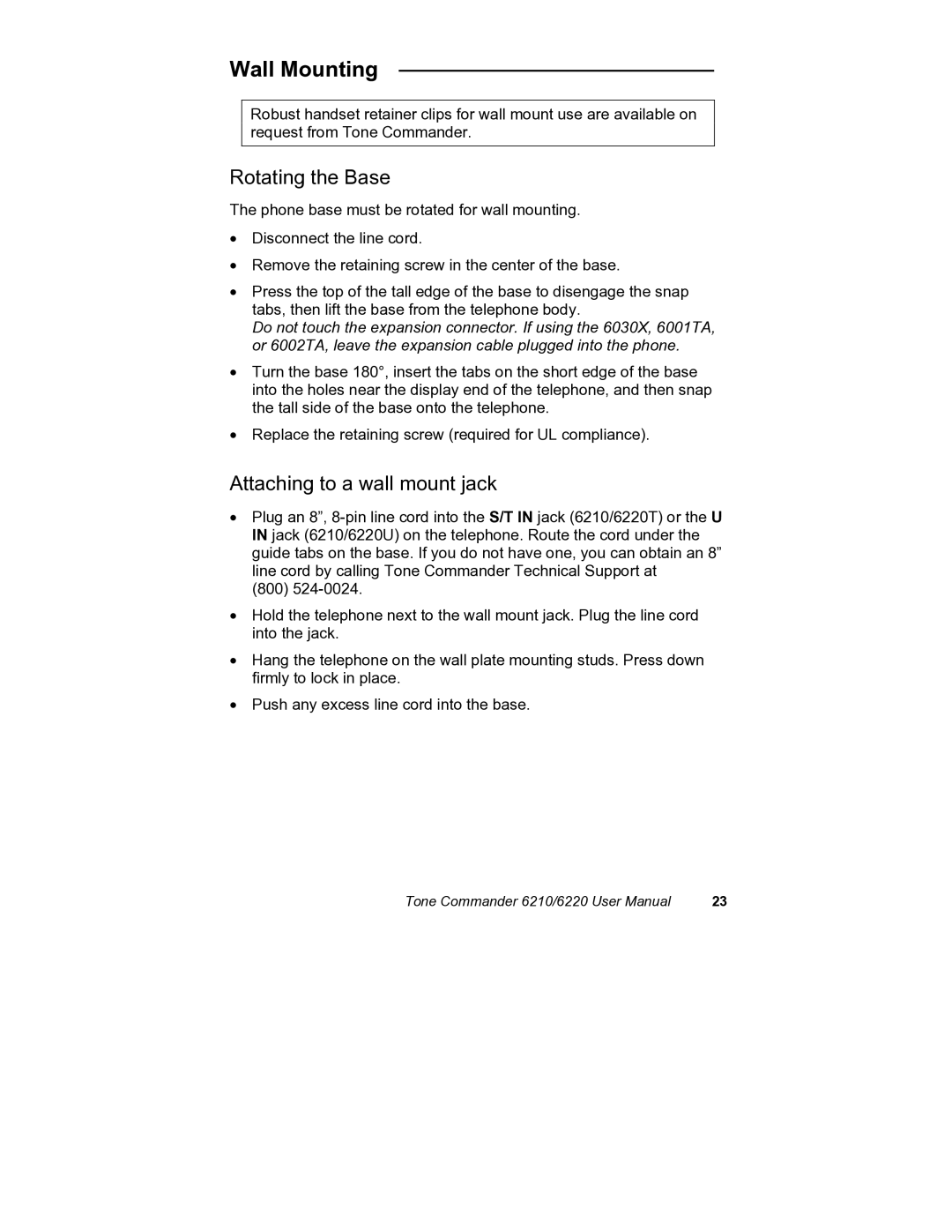 Siemens 6210, 6220 user manual Wall Mounting, Rotating the Base, Attaching to a wall mount jack 