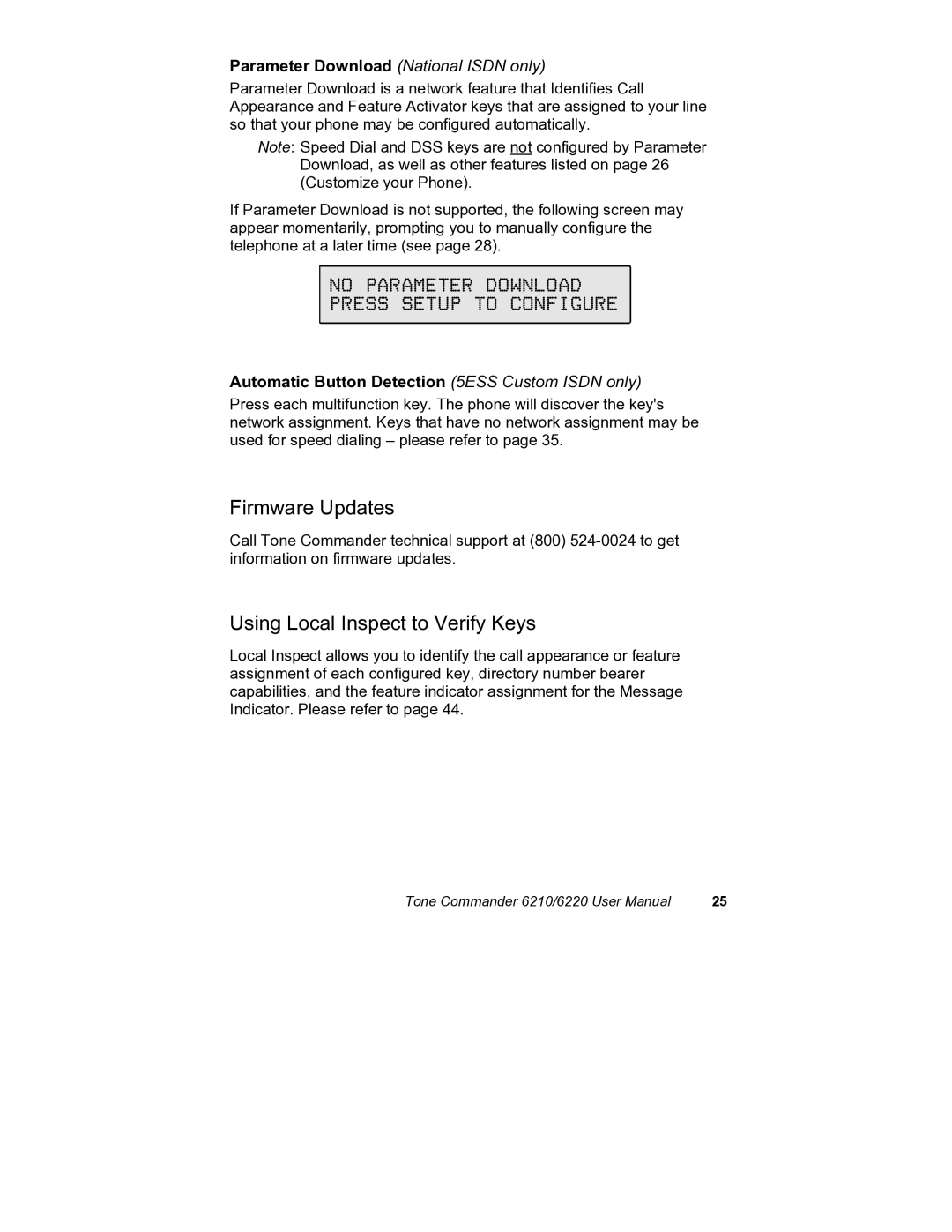 Siemens 6210, 6220 No Parameter Download Press Setup to Configure, Firmware Updates, Using Local Inspect to Verify Keys 