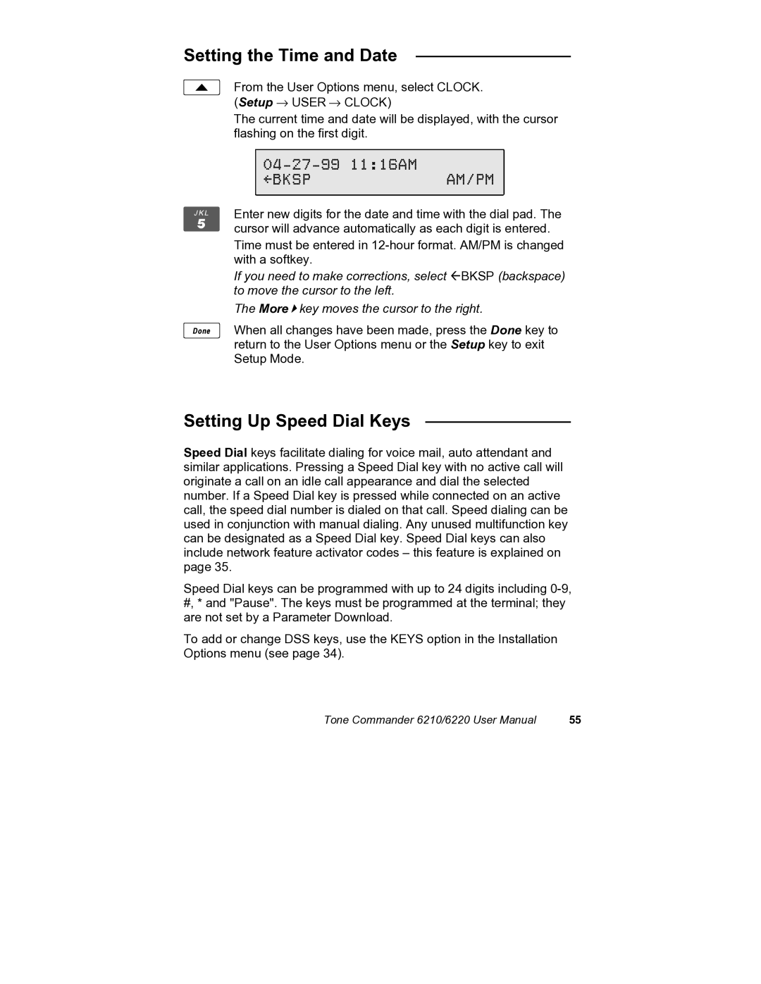 Siemens 6210, 6220 user manual Setting the Time and Date, Setting Up Speed Dial Keys, Bkspam/Pm 