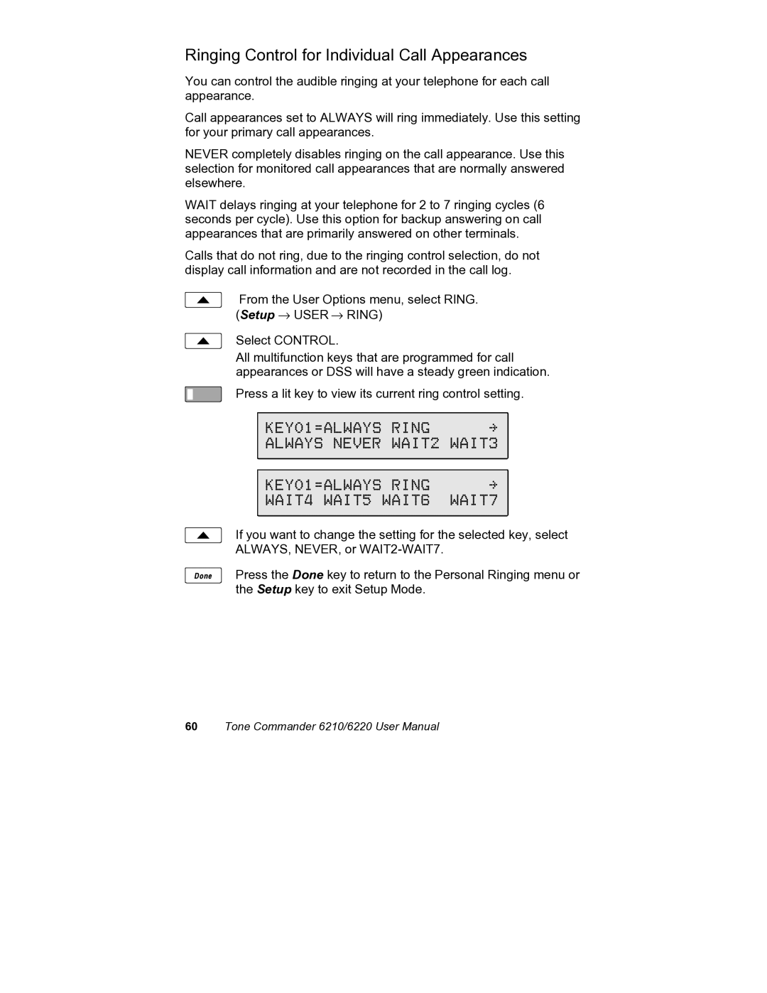 Siemens 6220, 6210 user manual Ringing Control for Individual Call Appearances 