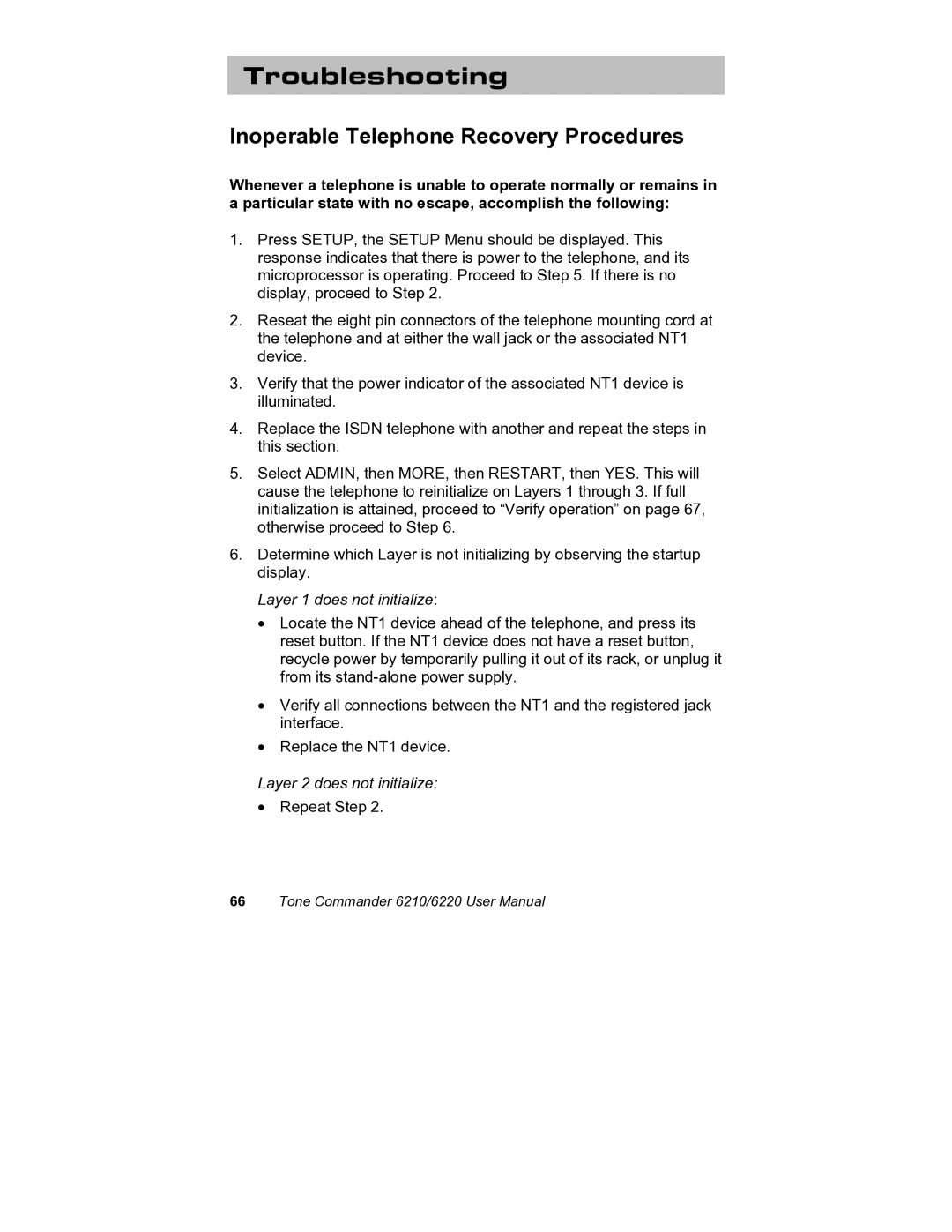 Siemens 6220, 6210 user manual Troubleshooting, Inoperable Telephone Recovery Procedures 