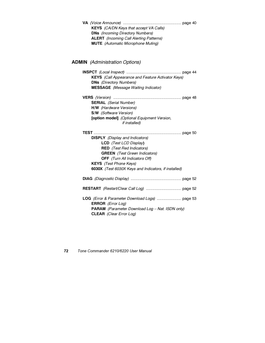 Siemens 6220, 6210 user manual Admin Administration Options 