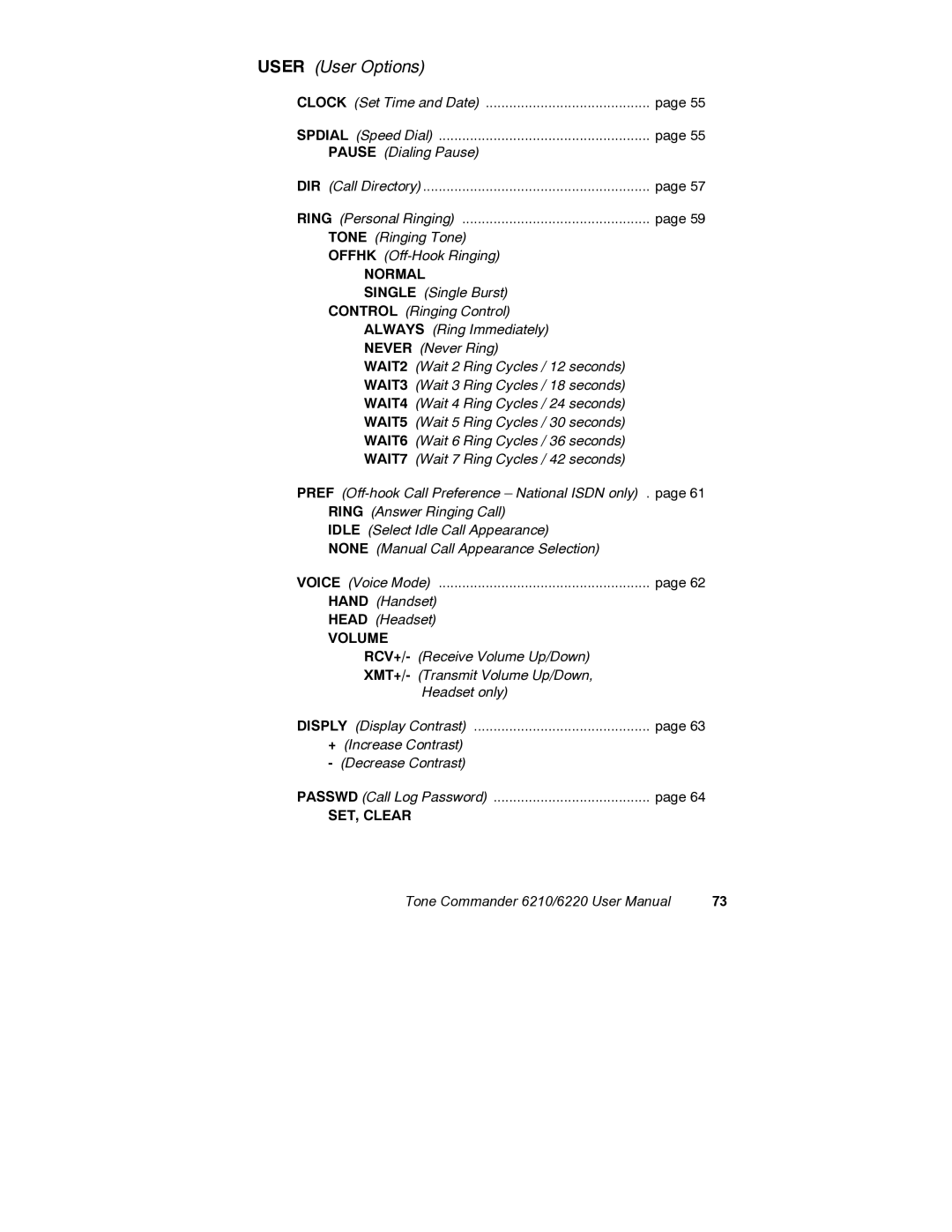 Siemens 6210, 6220 user manual User User Options 