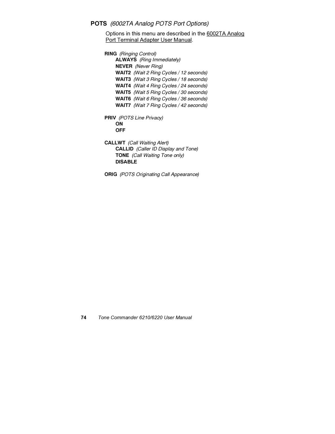 Siemens 6220, 6210 user manual Pots 6002TA Analog Pots Port Options 