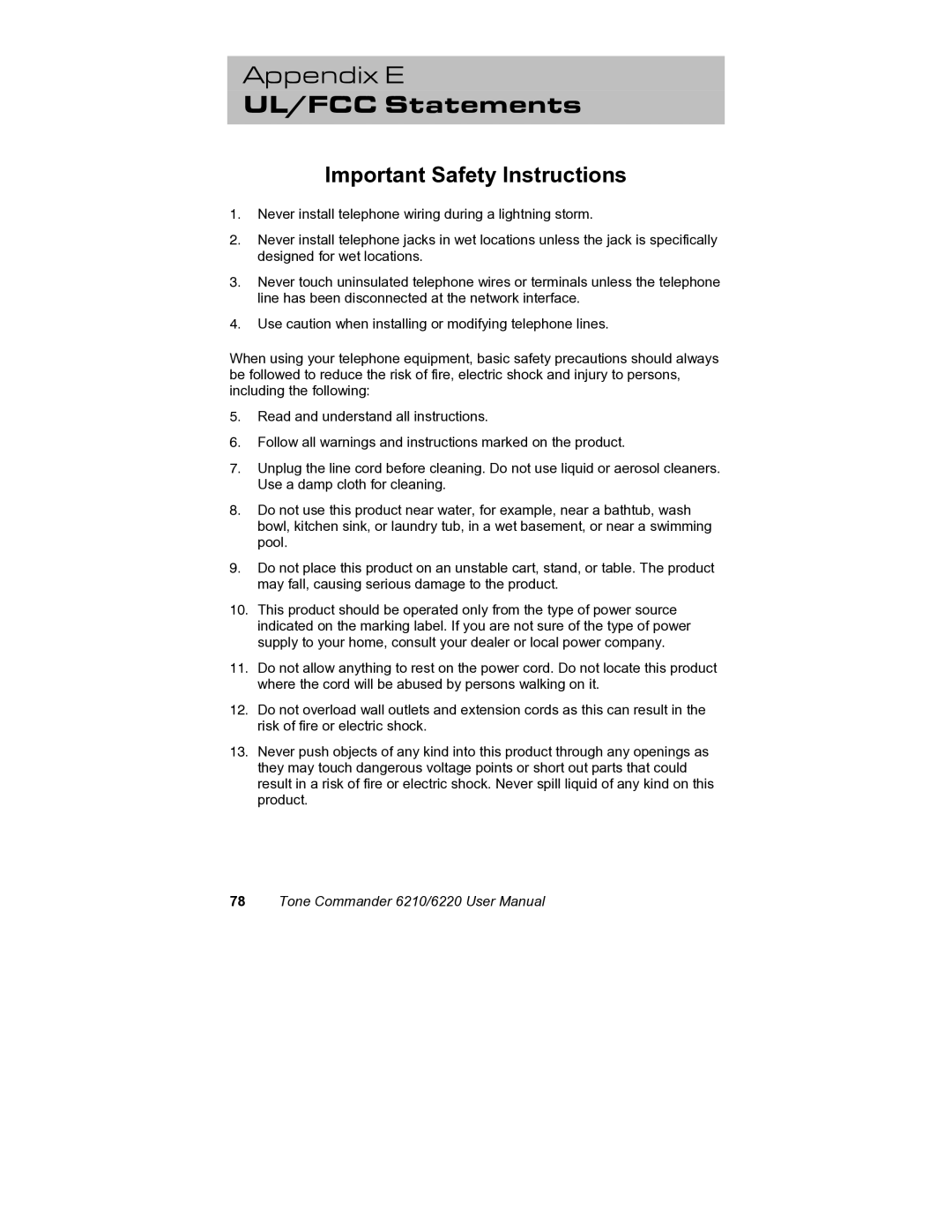 Siemens 6220, 6210 user manual UL/FCC Statements, Important Safety Instructions 