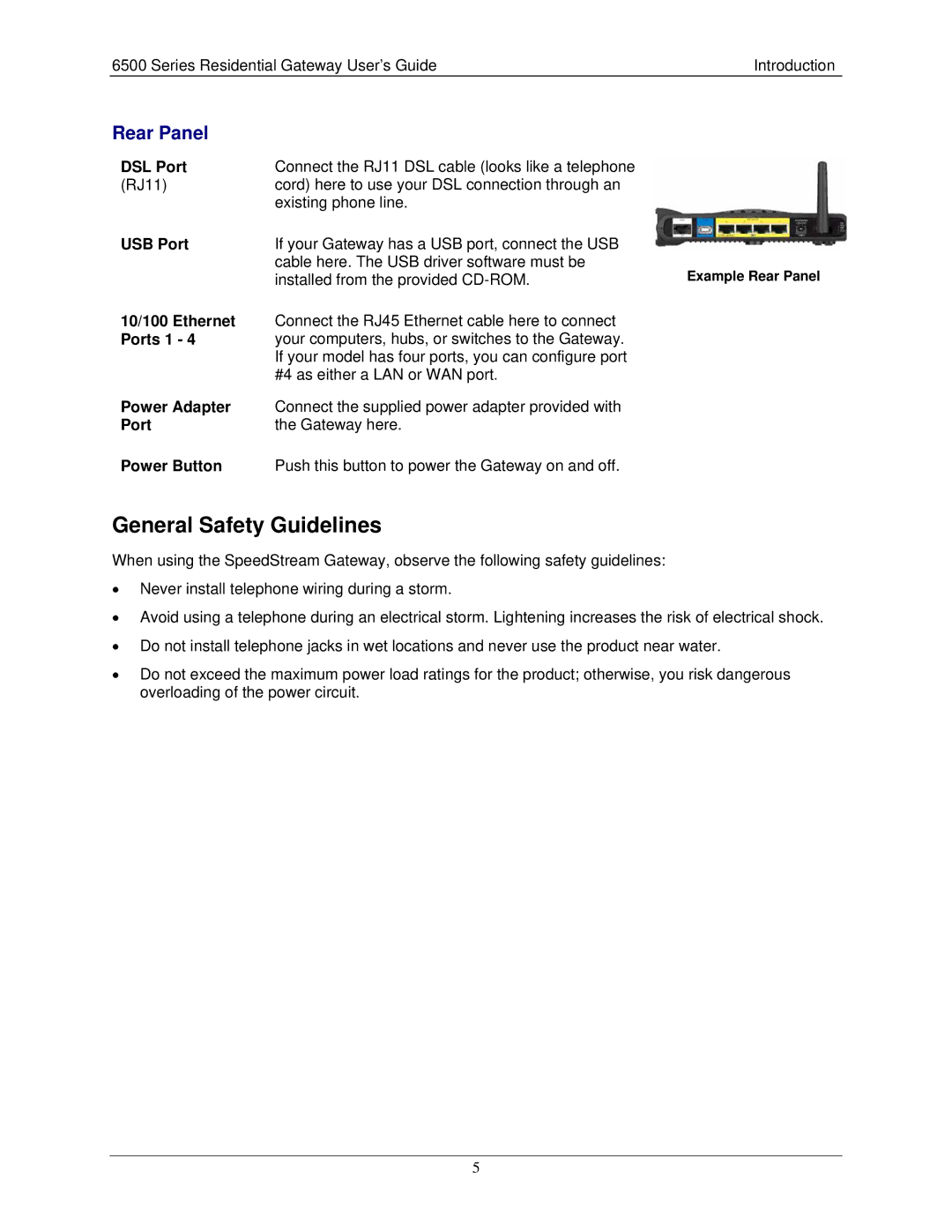 Siemens 6500 Series manual General Safety Guidelines, Rear Panel 