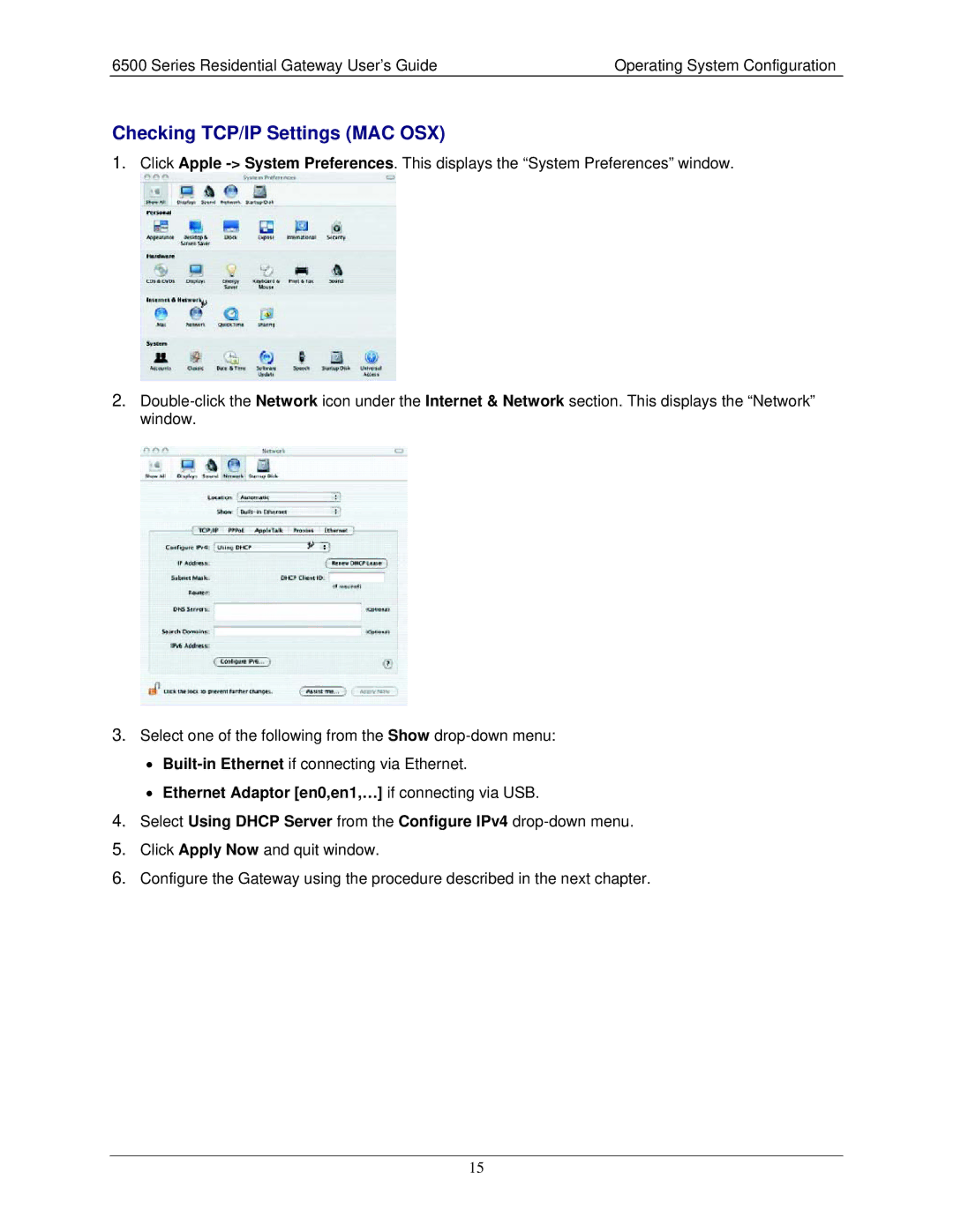 Siemens 6500 Series manual Checking TCP/IP Settings MAC OSX 