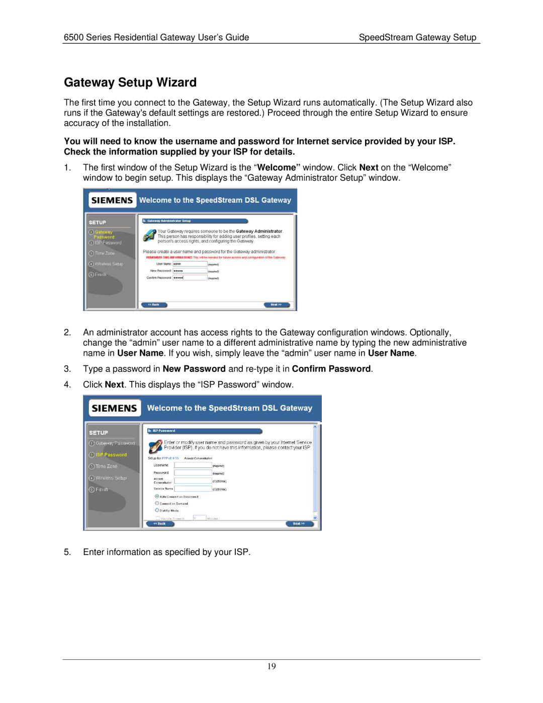 Siemens 6500 Series manual Gateway Setup Wizard 