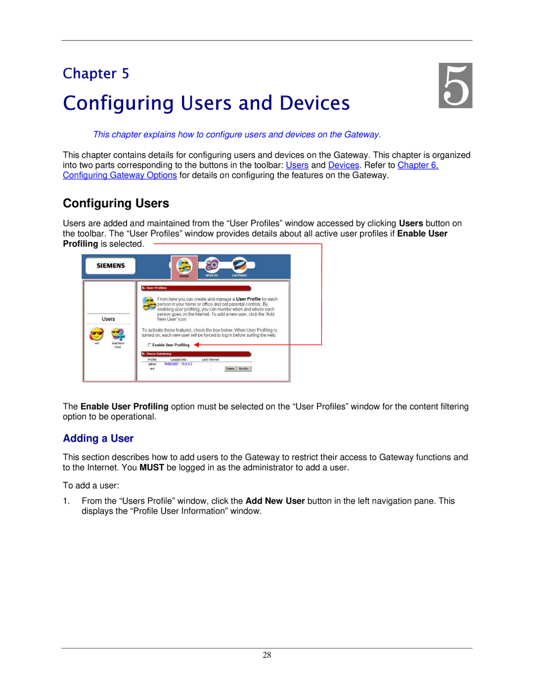 Siemens 6500 Series manual Configuring Users and Devices, Adding a User 