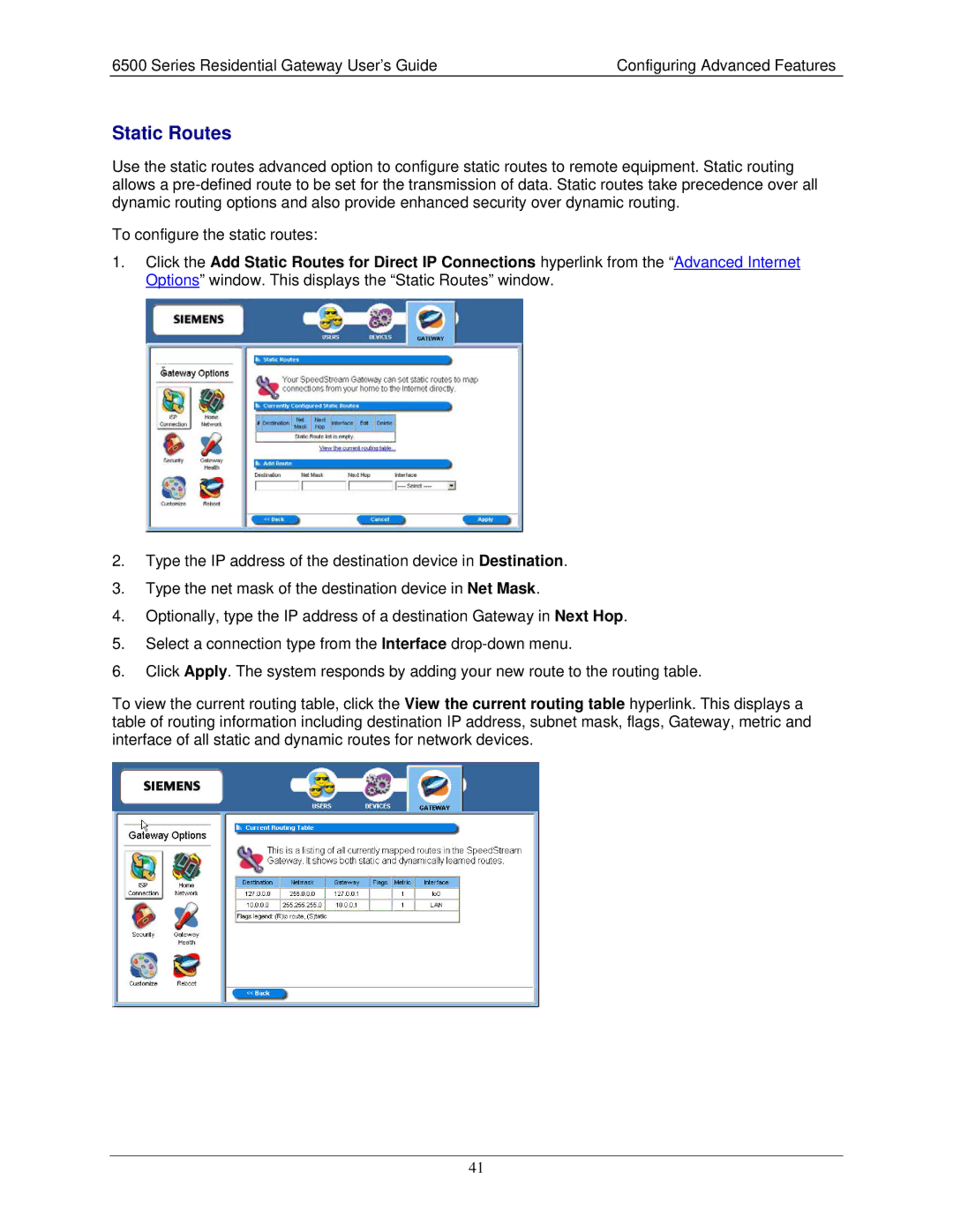 Siemens 6500 Series manual Static Routes 