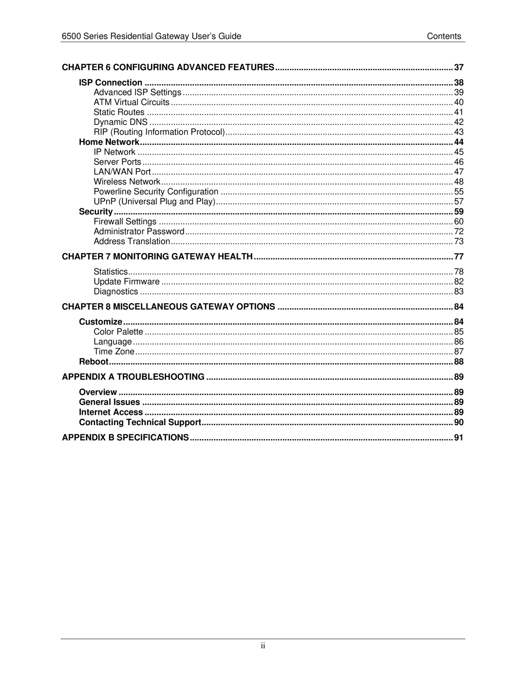 Siemens 6500 Series manual Series Residential Gateway User’s Guide Contents 