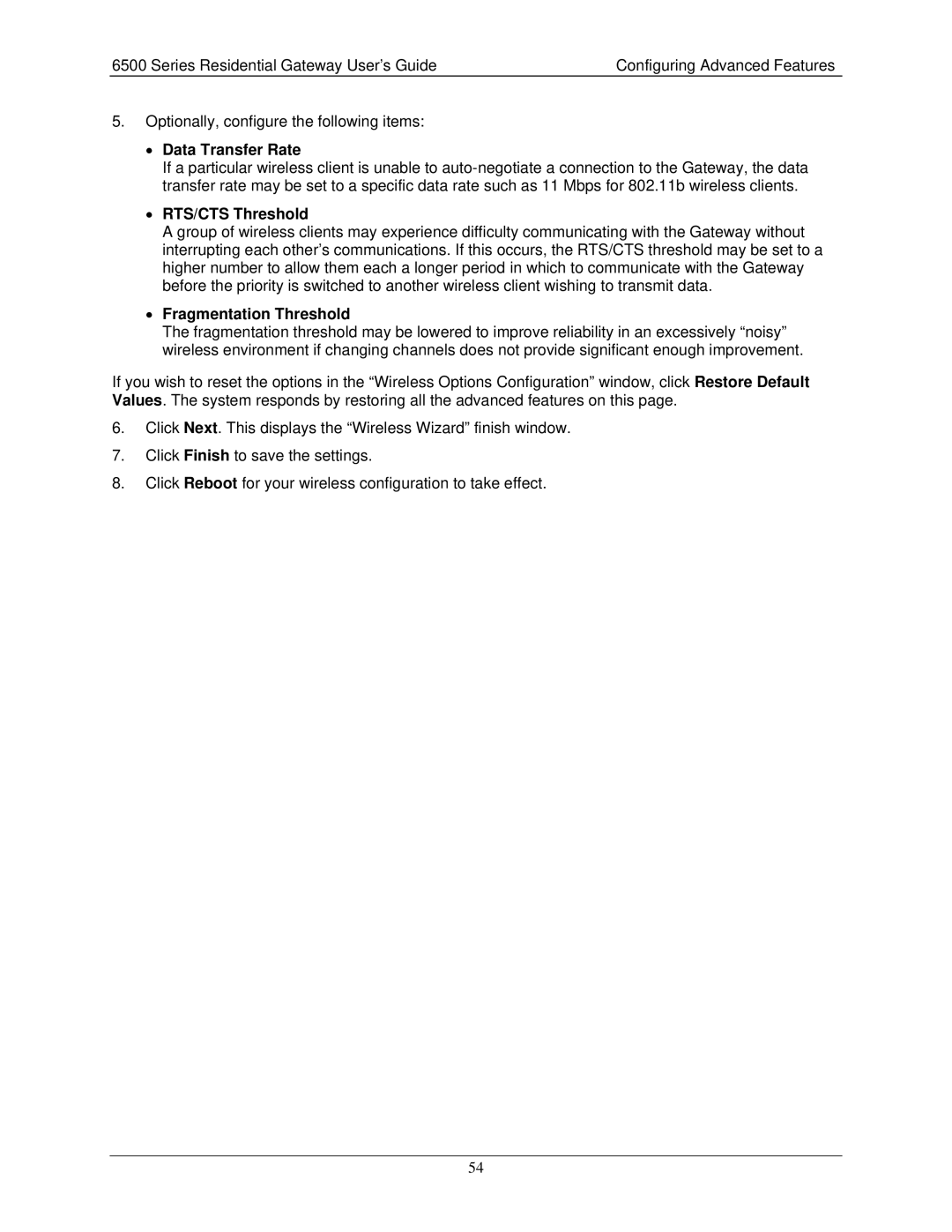 Siemens 6500 Series manual Data Transfer Rate, RTS/CTS Threshold, Fragmentation Threshold 