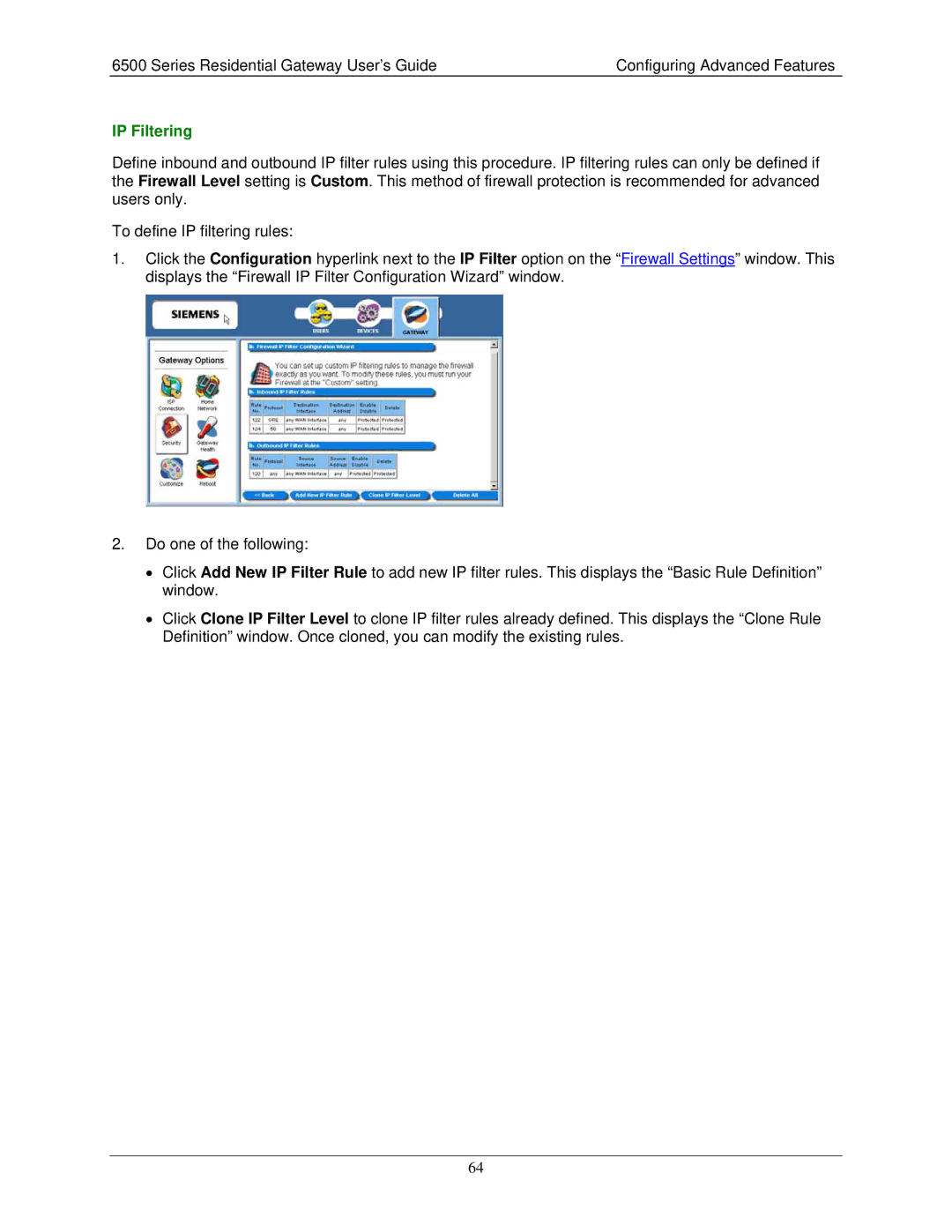 Siemens 6500 Series manual IP Filtering 