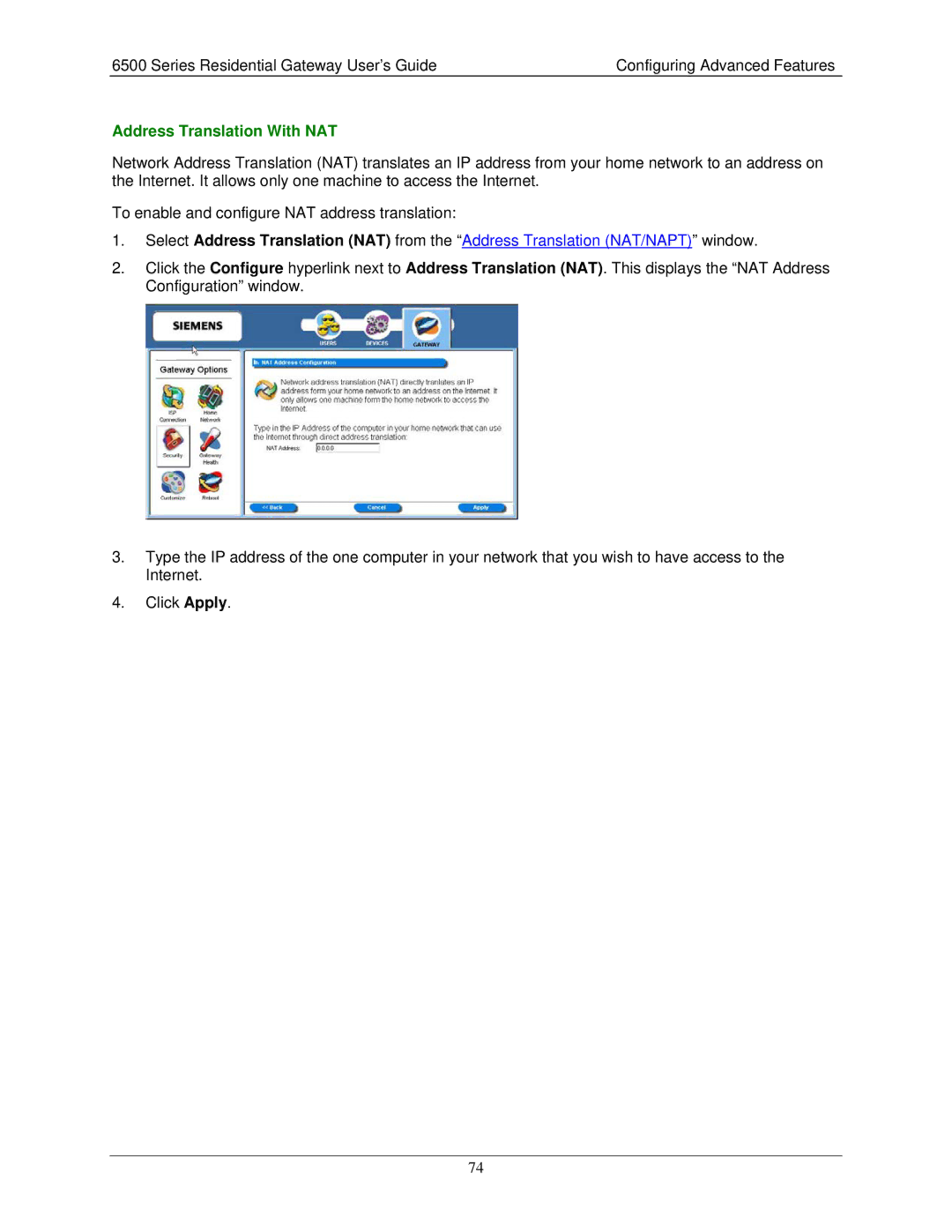 Siemens 6500 Series manual Address Translation With NAT 